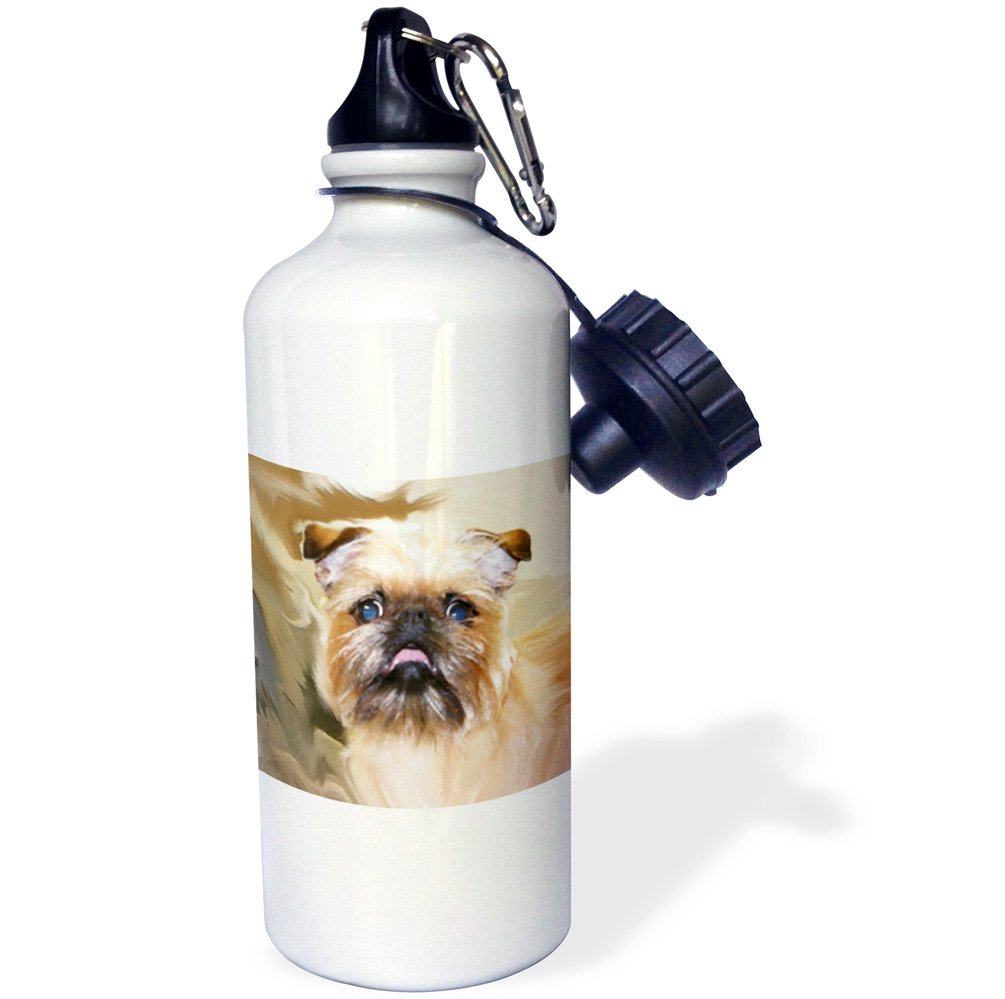3D Printed Brussels Griffon Portrait Sports Water Bottle - 21oz Insulated Stainless Steel Water Bottle for Gym, Hiking & Outdoor Activities - White