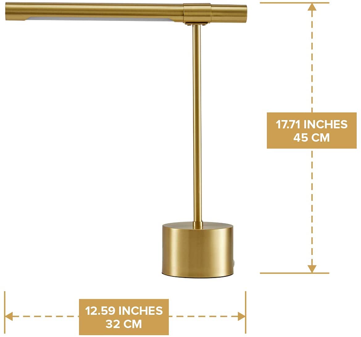 2-Pack All-Brass Mid Century Modern Desk Lamp - Adjustable LED Banker's Lamp with Gold Shade - 18