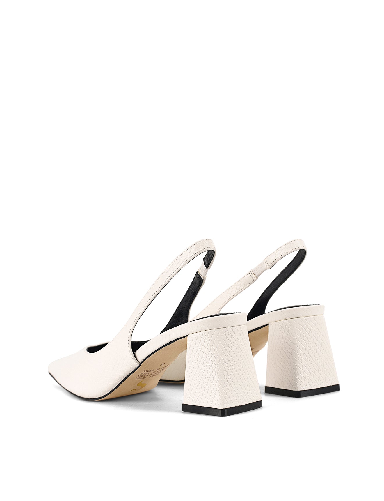 Yankee Slingback Block Heel Sandals - Women's Chunky Heel Shoes in Chalk White Snake Leather | Perfect for Office, Party & Date Night Outfits