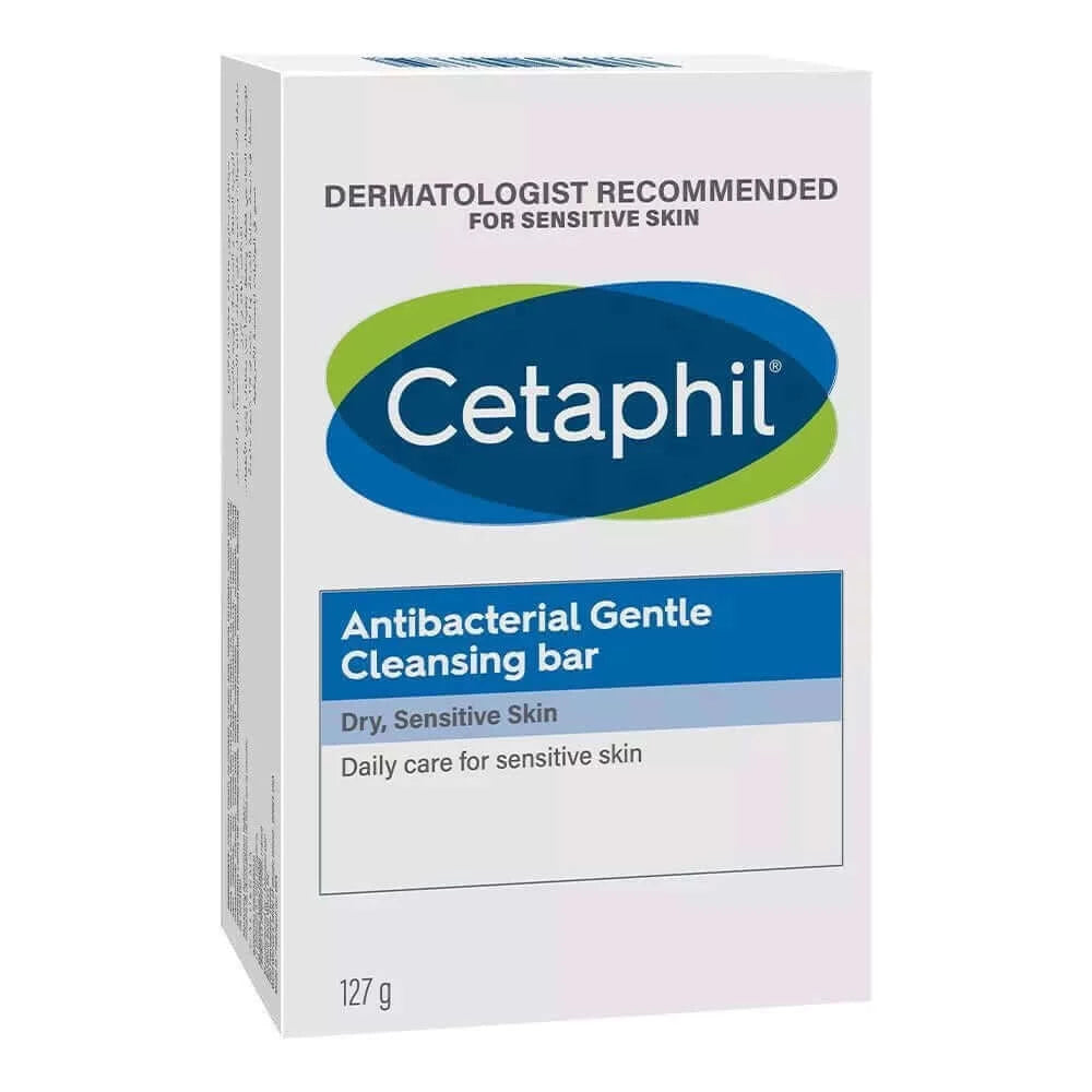 Cetaphil Antibacterial Gentle Cleansing Bar 4.5oz for Dry & Sensitive Skin - Fragrance-Free Soap for Face & Body - Ideal for Daily Cleansing, Acne-Prone Skin & Eczema Care