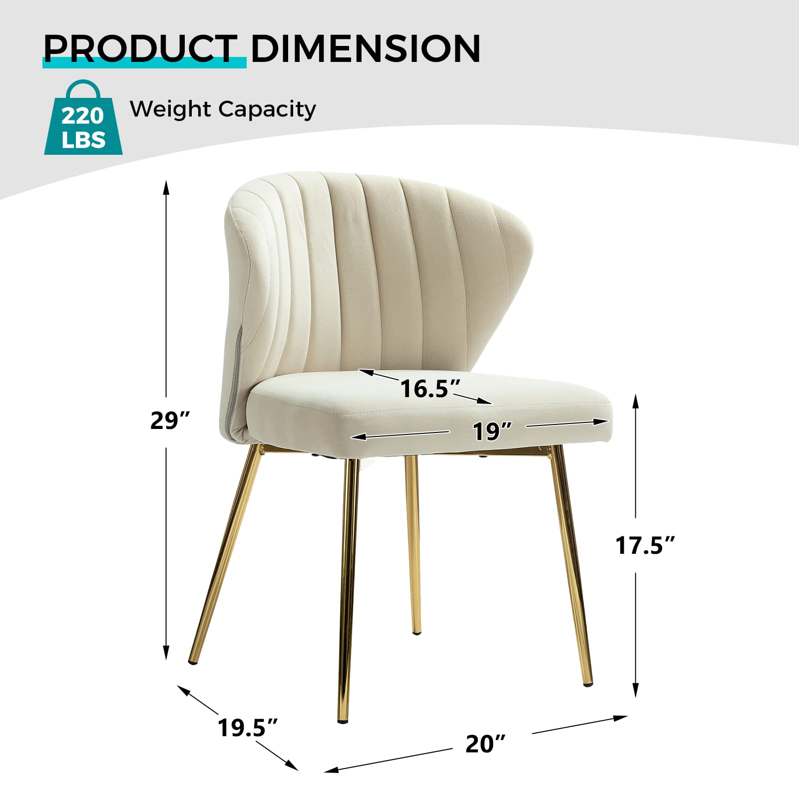 Modern Velvet Dining Room Chairs with Golden Metal Legs - Tufted Back Upholstered Accent Chair for Kitchen, Vanity, Patio & Beauty Room (TAN, 1-Pack) - Perfect for Small Spaces, Home Decor & Stylish Seating