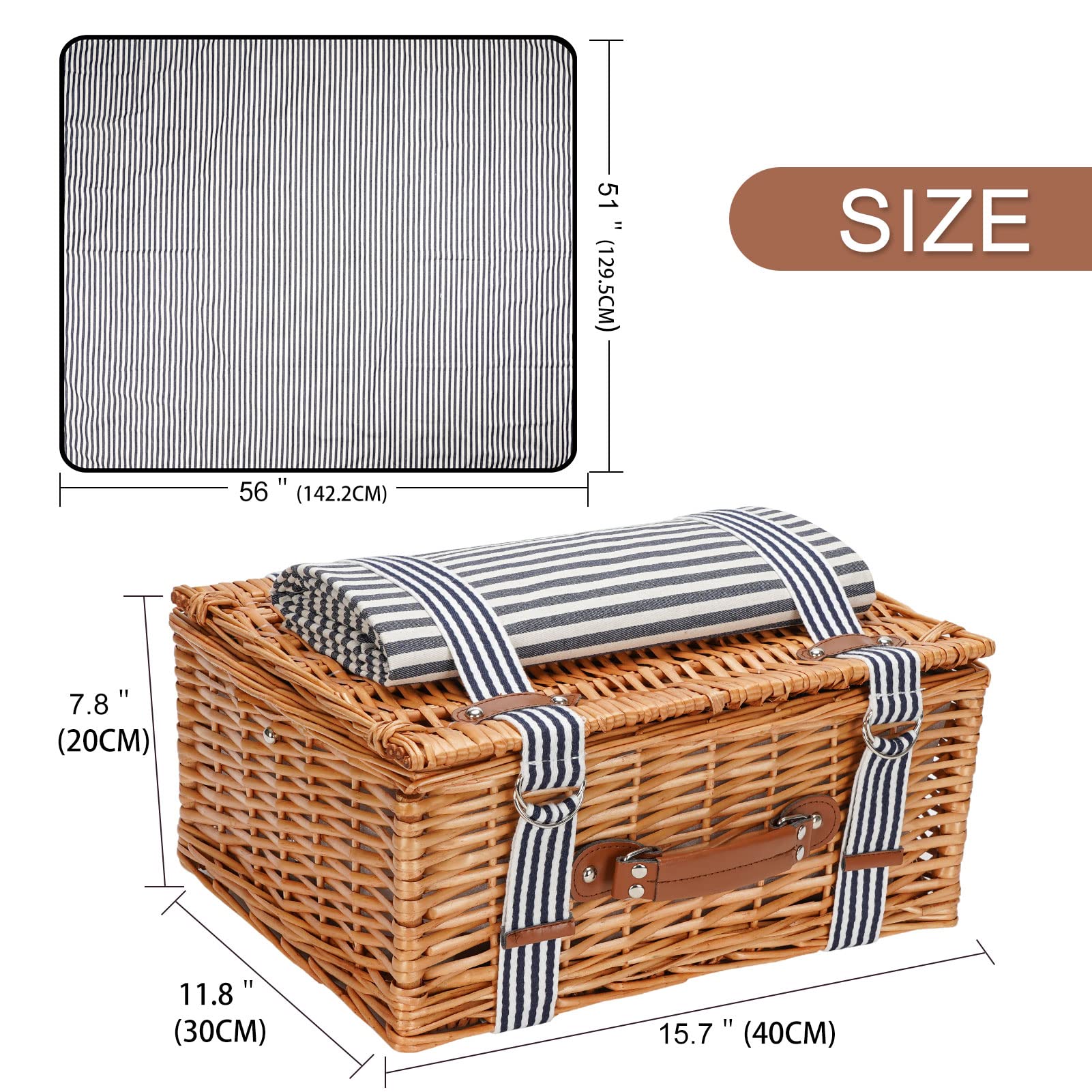 Handmade Willow Picnic Basket Set for 4 Persons with Insulated Cooler, Cutlery Kit & Blanket - Perfect for Couples, Valentine's Day, Birthday, Wedding Gifts - Ideal for Outdoor Picnics, Beach Trips, Camping and Romantic Dates