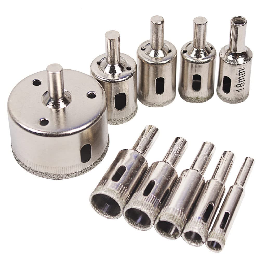10pcs Professional Diamond Drill Bit Set for Glass, Ceramic, Marble - 6-50mm Hole Saw Kit for Precise Cutting | Perfect for DIY Projects, Home Renovation & Crafting