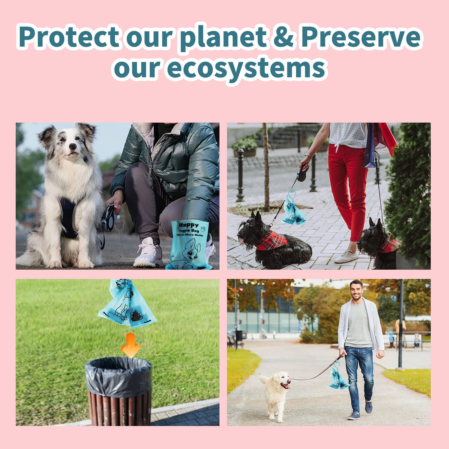 Eco-Friendly Biodegradable Dog Poop Bags with Dispenser - Leak Proof, Waterproof & Extra Strong Waste Bags for Dogs - Perfect for Walks, Parks & Travel