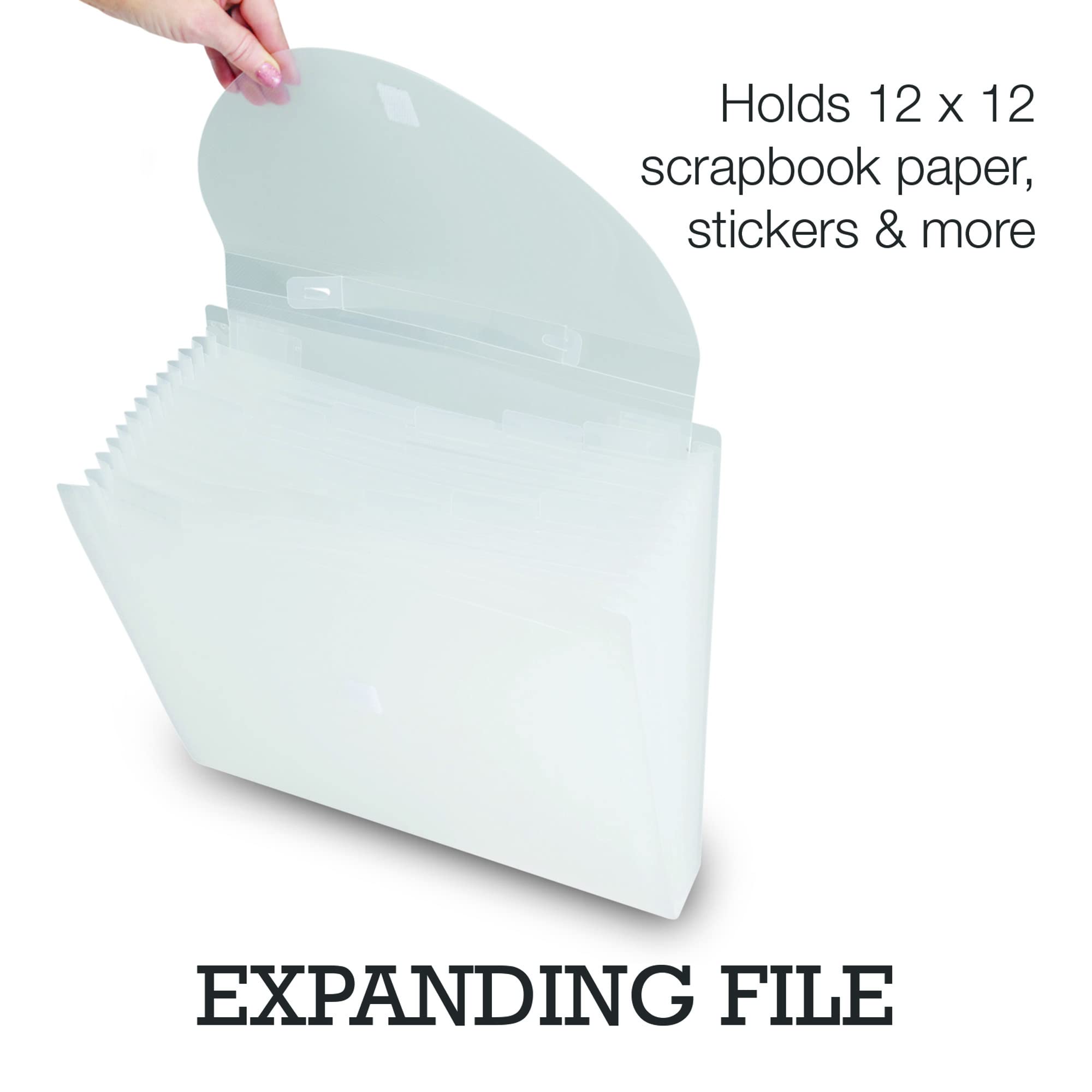 Samsill 12-Pocket Expandable Paper Storage Organizer for 12x12 Inch Scrapbook & Vinyl Paper - Clear File Box with Secure Flap Closure & Retractable Handle | Perfect for Crafting, Scrapbooking & Office Organization