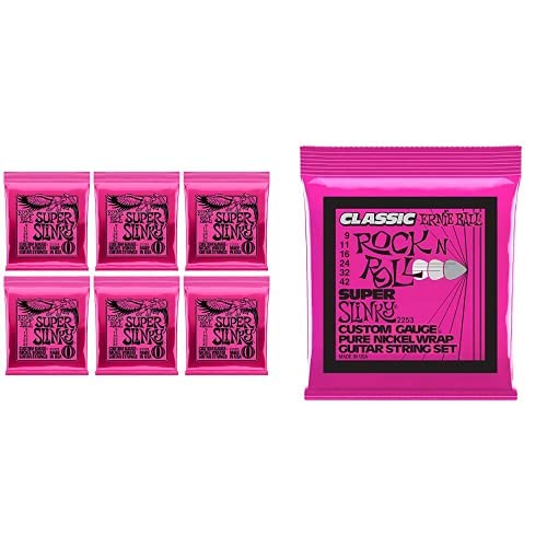 Ernie Ball Super Slinky Electric Guitar Strings 6-Pack - Pure Nickel Wound 9-42 Gauge for Rock, Blues & Metal | Perfect for Fender Stratocaster & Gibson Les Paul Guitars