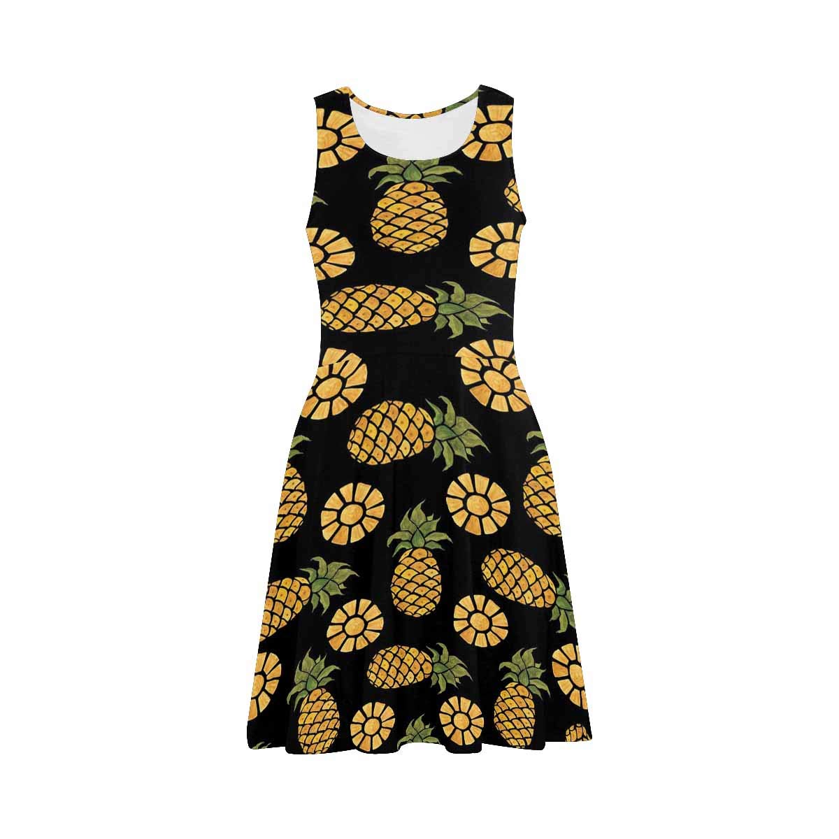 InterestPrint Women's Sleeveless Tank Dress - Tropical Pineapple Print Flared Sundress for Summer Beach Vacation & Casual Outings