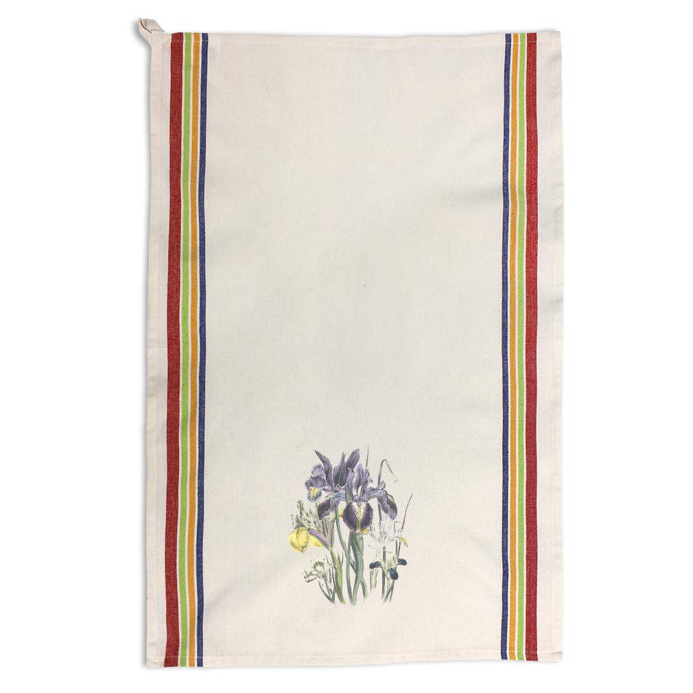 Vintage Floral Custom Kitchen Towels - Iris & Botanical Print Dish Towels, Multi Stripe Design for Cooking, Cleaning & Home Decor