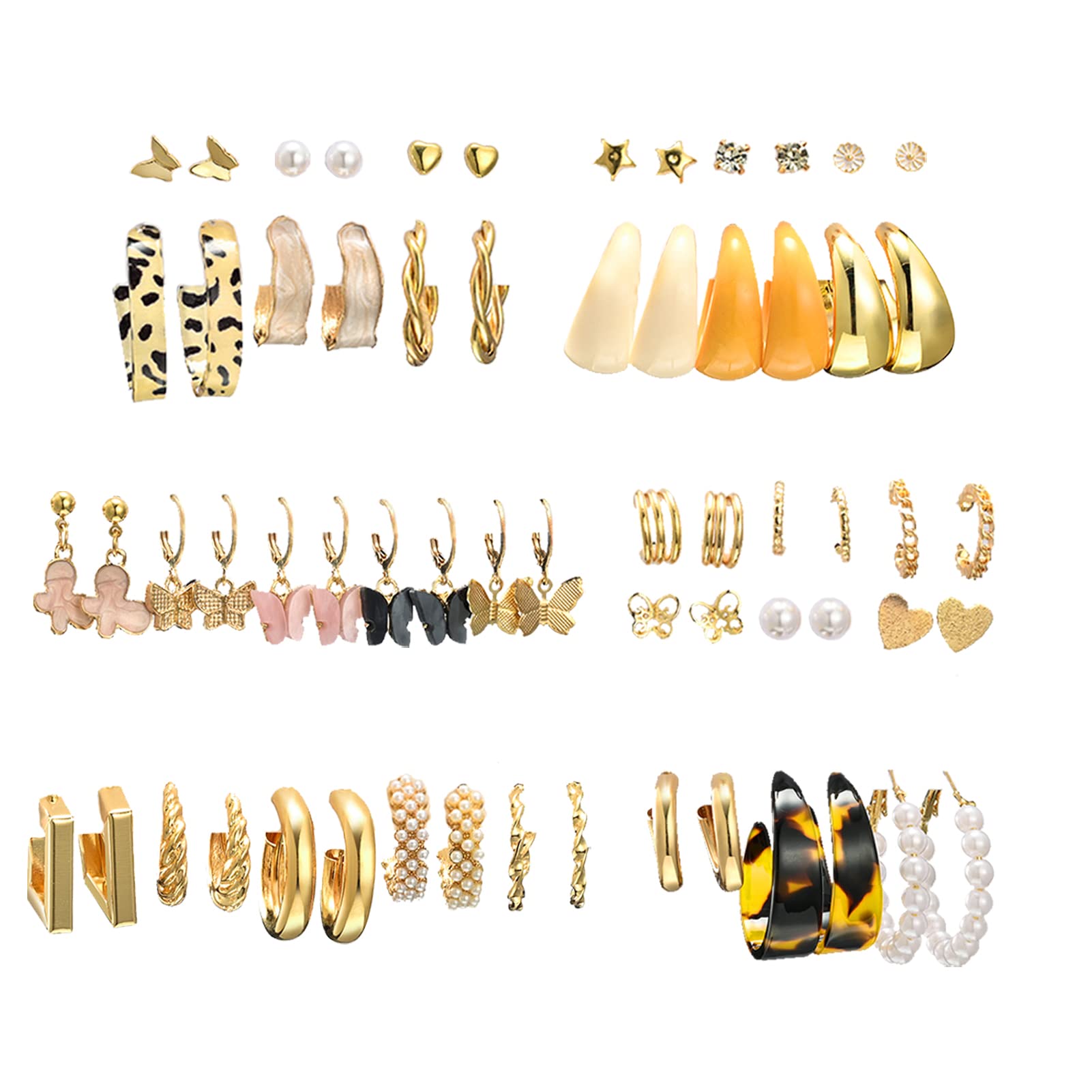 31 Pairs Gold Chunky Hoop Earrings for Women - Fashion Chain Link, Stud, Drop Dangle & Boho Pearl Earrings Multipack | Hypoallergenic Jewelry Set for Graduation, Birthday Party | Perfect Gift for Her, Everyday Wear & Special Occasions