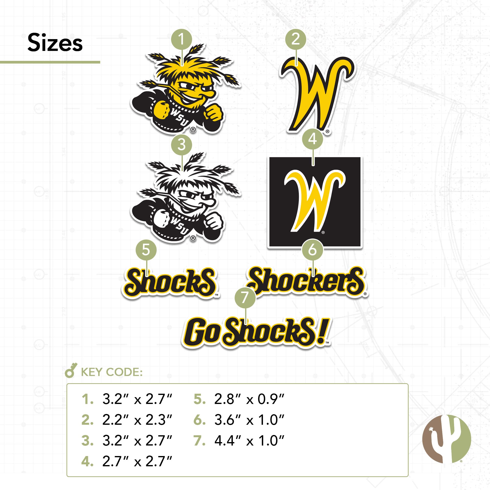 Wichita State University WSU Shockers Desert Cactus Vinyl Sticker Decal Set - 13.46x10.94 Inch Sheet for Laptop, Water Bottle, Car, Scrapbook - Perfect for School Spirit, College Pride & Fan Gifts