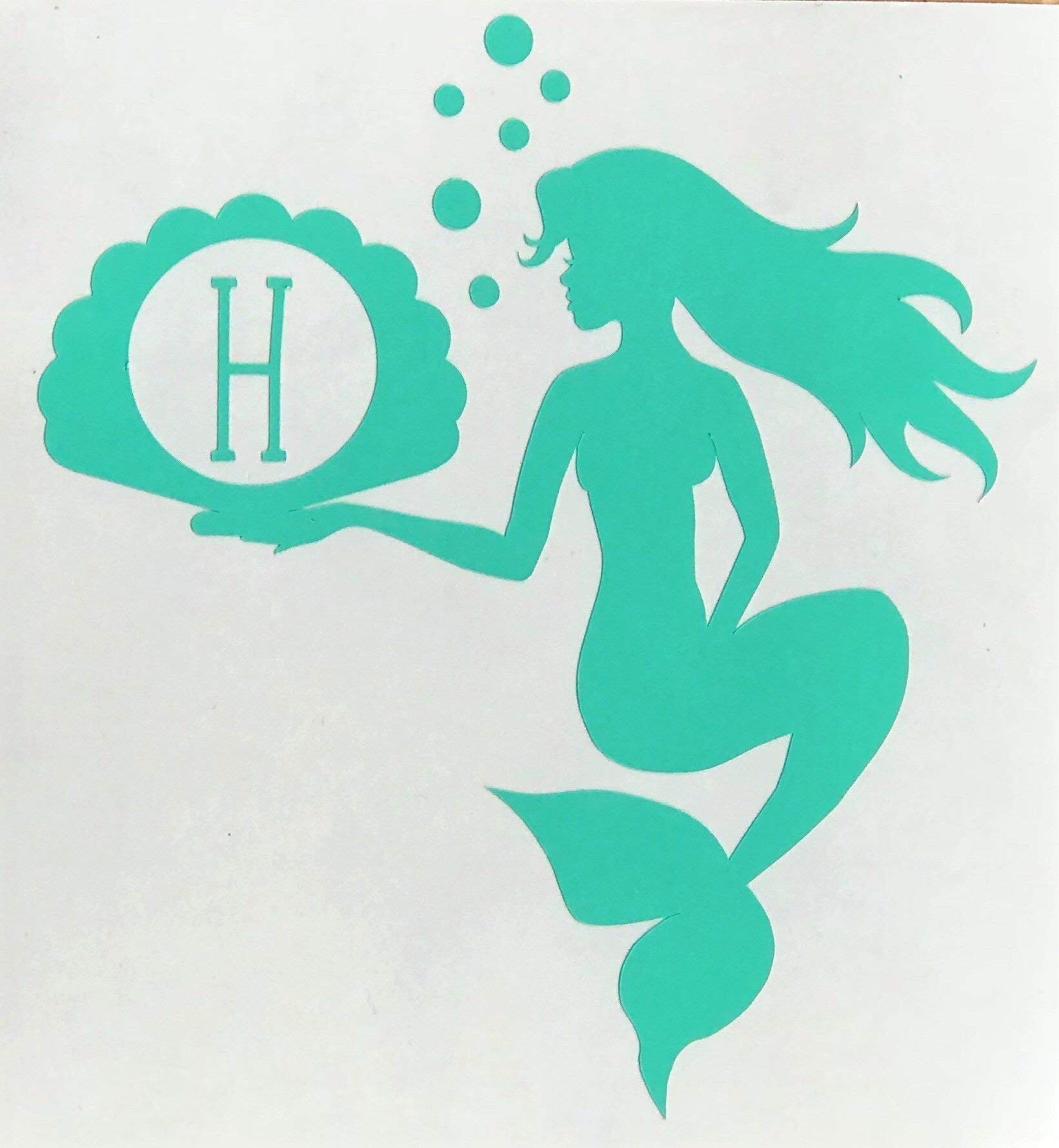 Custom Mermaid Initial Monogram Vinyl Decal - Beach Bumper Sticker for Tumblers, Laptops, Car Windows - Shell & Bubbles Design - Perfect for Gifts, Home Decor, and Personal Accessories