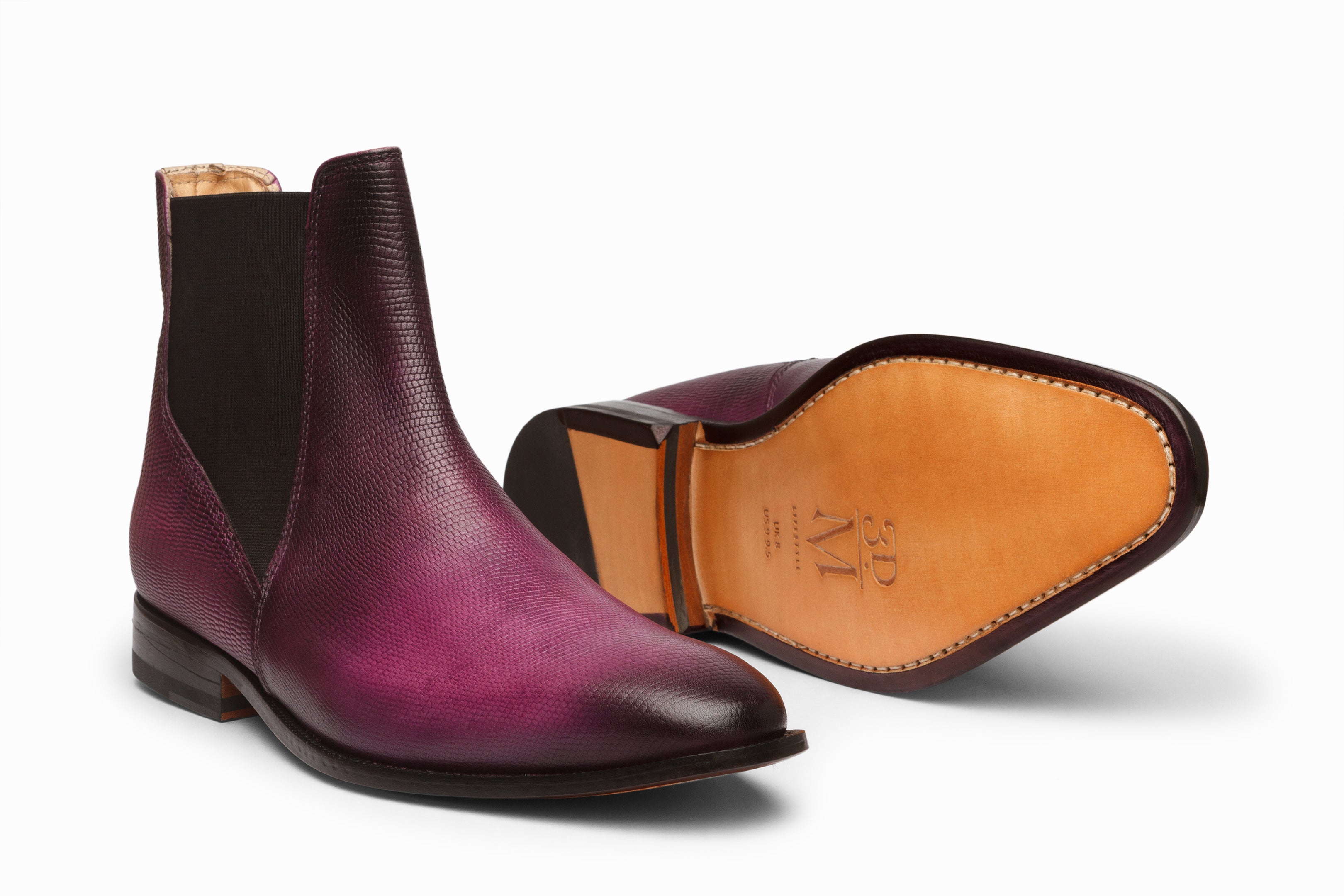 Lizard Skin Print Chelsea Boots for Women - Stylish Purple Patina Ankle Boots for Casual Outfits & Night Out