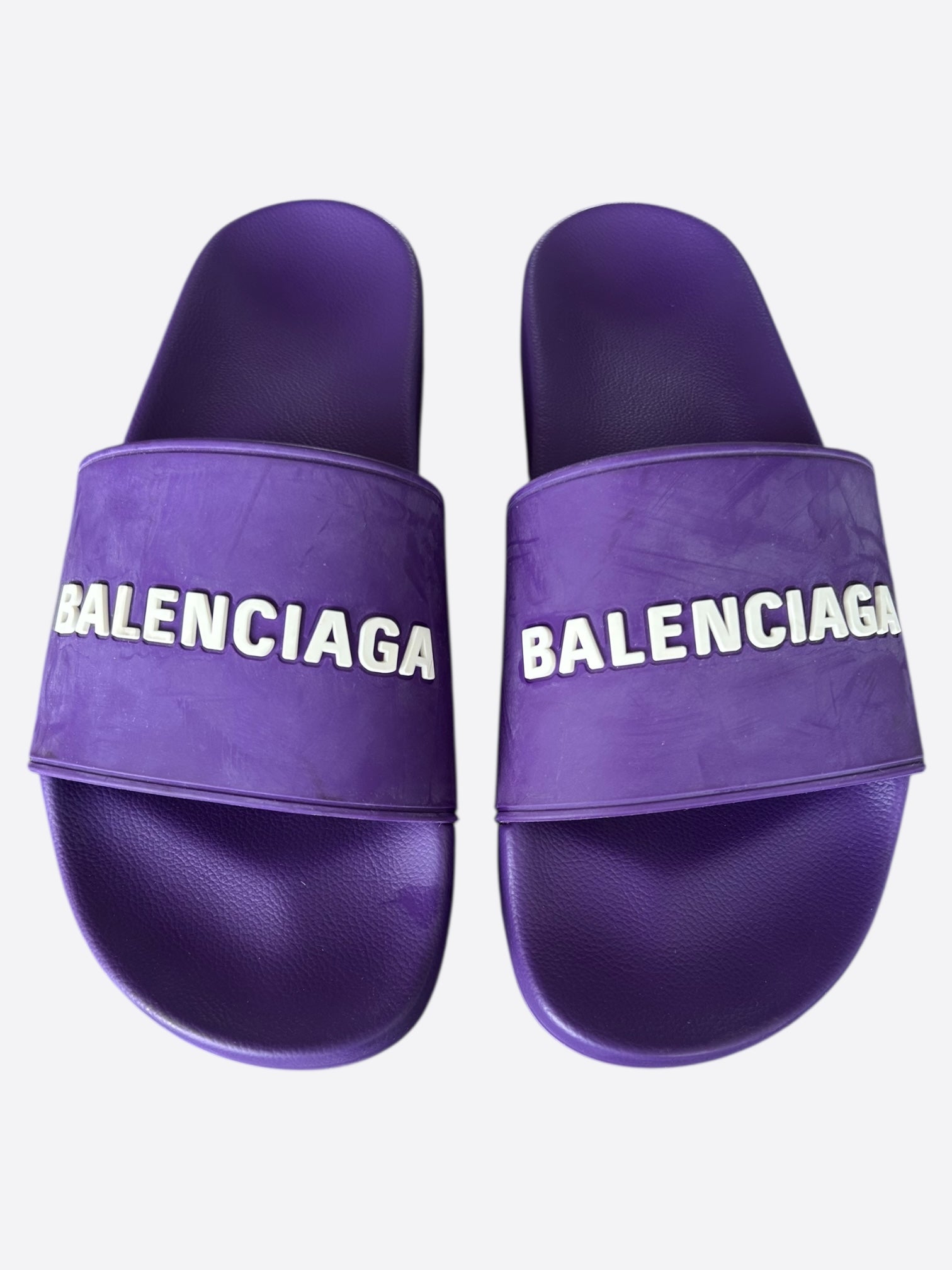 Balenciaga Purple & White Logo Slides for Men & Women - Comfortable Luxury Slides for Casual Wear, Beach, Pool & Home Use