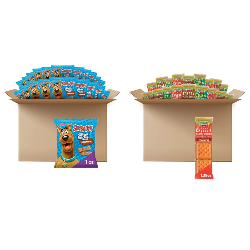 Kellogg's Scooby-Doo! Baked Graham Cracker Snacks with Whole Grain - Keebler Sandwich Crackers Variety Pack (85 Packs Total) - Healthy Kids Snacks for School Lunches, After-School Treats & Family Road Trips