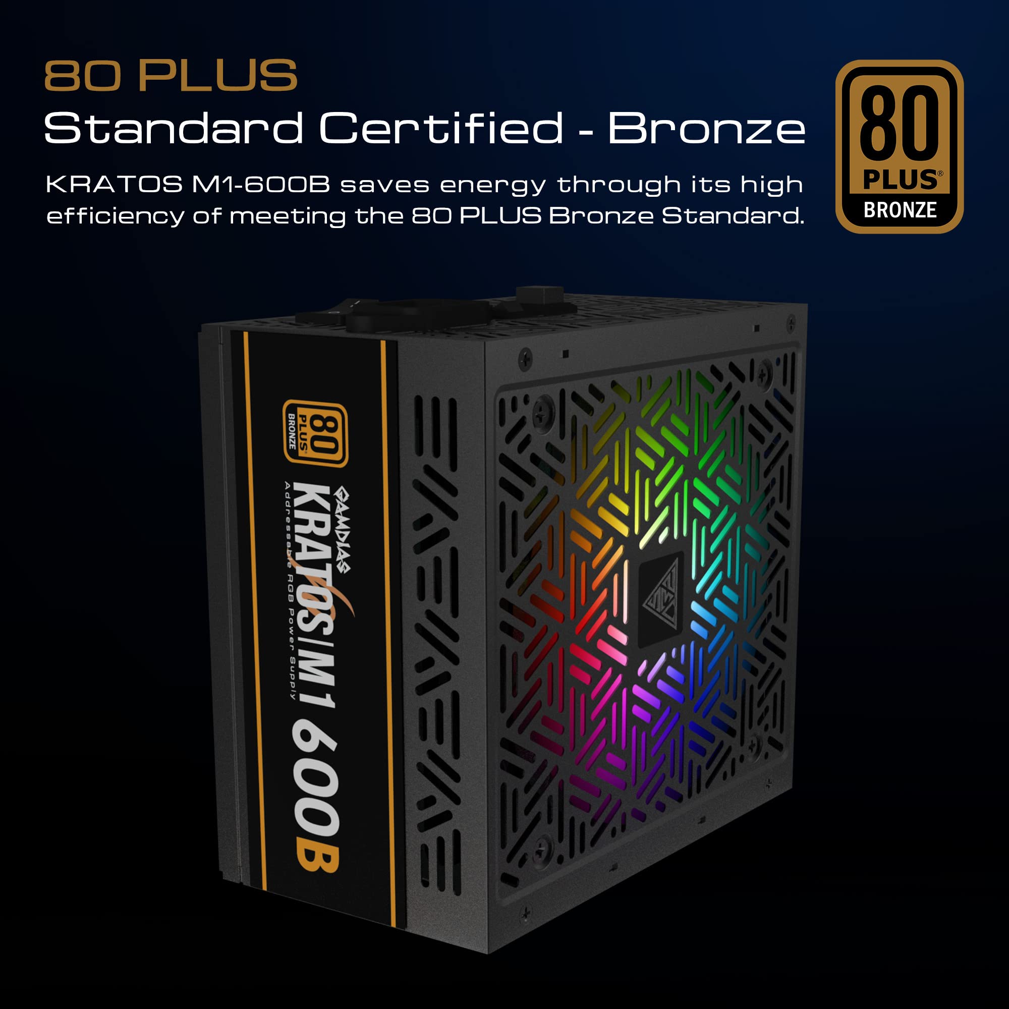 GAMDIAS Kratos M1-600B 600W 80 Plus Bronze Certified Power Supply - RGB Gaming PC PSU with Active PFC for High-Performance Computers | Perfect for Gaming Rigs, Workstations & Home Office Setups