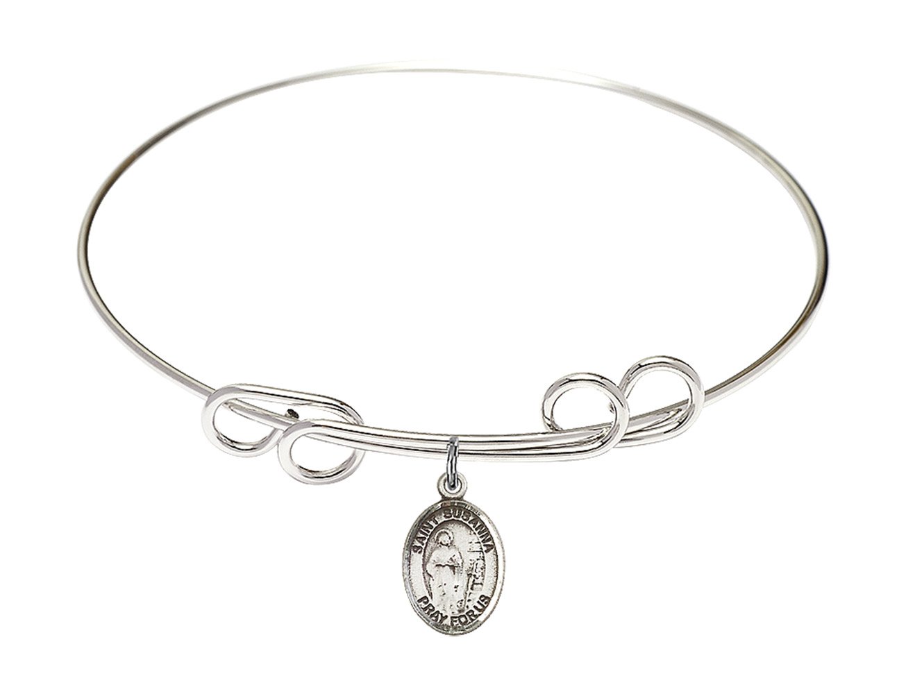 Sterling Silver Round Double Loop Bangle Bracelet with St. Susanna Charm - Elegant Jewelry for Women, Perfect for Gifts, Parties & Everyday Wear