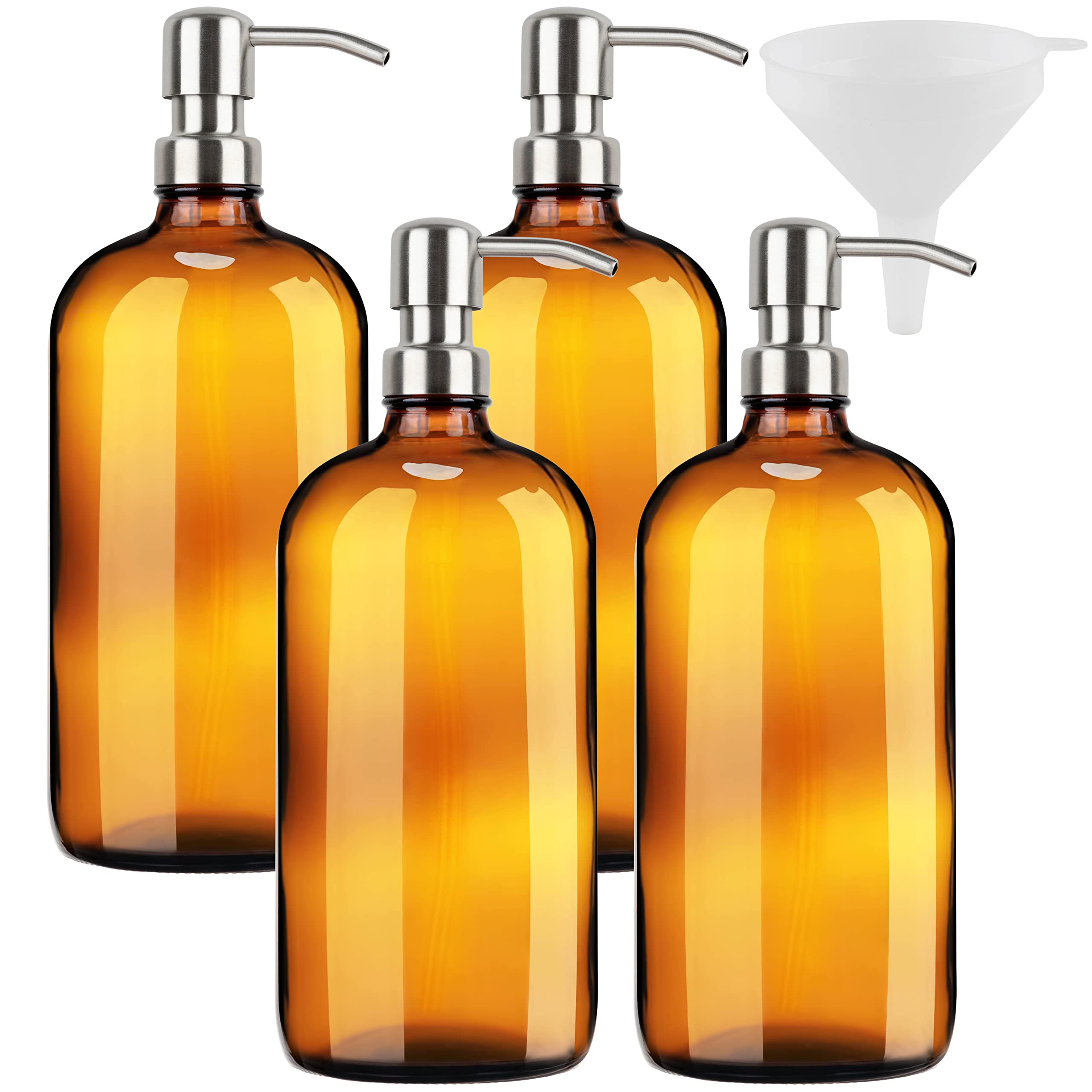 Kitchentoolz 32oz Amber Pump Bottle - Large Refillable Soap & Shampoo Dispenser for Bathroom, Kitchen & Salon Use