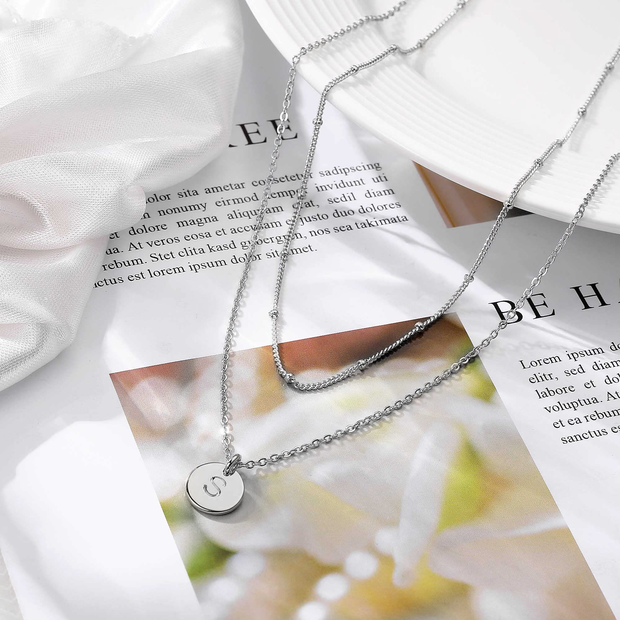 Personalized Initial Necklace for Women & Girls - Gold, Silver, Rose Gold Double-Sided Engraved Hammered Coin Pendant, Easter Gift for Teen Girls, Layered Jewelry for Everyday Wear & Special Occasions