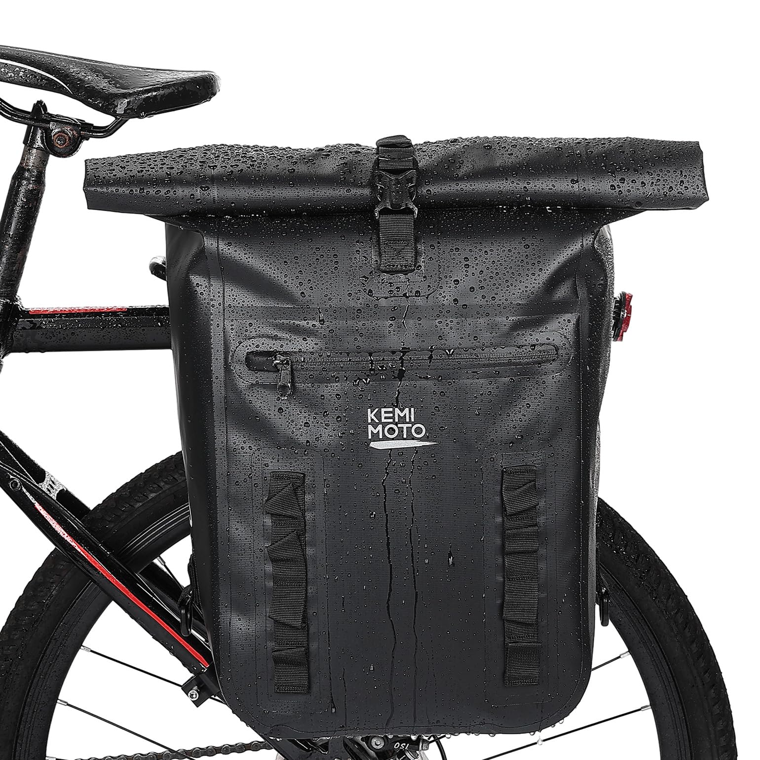 KEMIMOTO 30L Waterproof Bike Panniers Bag - Reflective Bicycle Rear Rack Pannier Backpack for Cycling, Commuting & Travel | Durable Black Bike Bag for Daily Use, Adventure Tours & Urban Riding