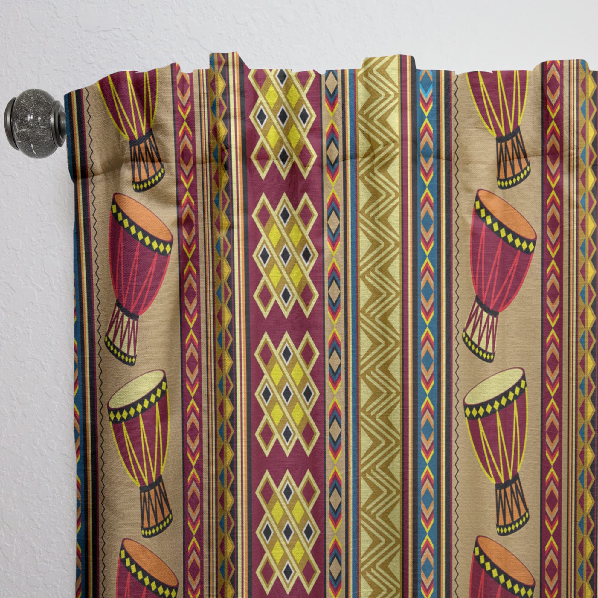 DesignQ African Drum Print Blackout Curtains - Thermal Insulated Single Panel (52x63 inches) for Bedroom & Living Room - Perfect for Home Decor, Privacy & Light Control