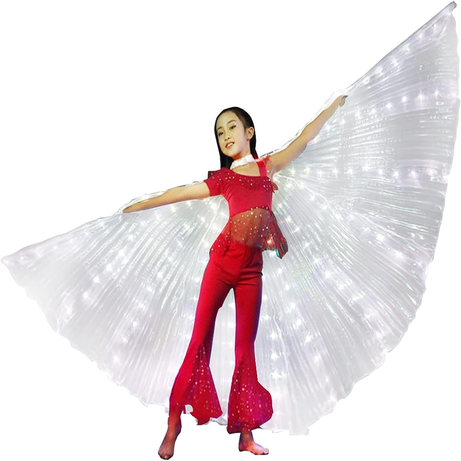 HAKUNA LED Belly Dance Wings with Stick - Butterfly Dance Wings with LED Lights, Glowing Isis Wings for Carnival, Stage, Halloween, Christmas, Parties, and Festivals