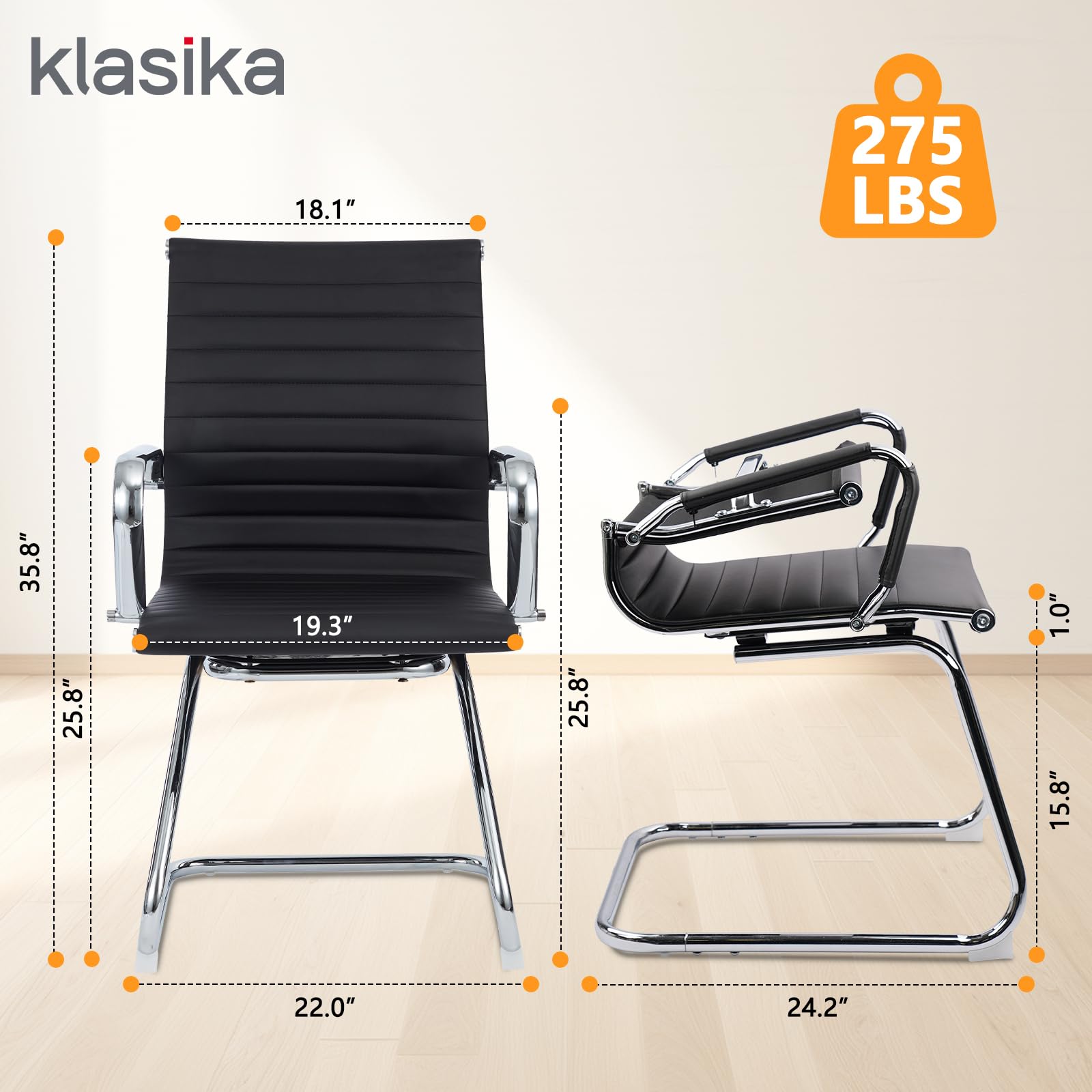 Premium Leather Office Guest Chair - Foldable Reception Chair with Sled Base, No Wheels - Perfect for Conference Rooms, Waiting Areas & Home Offices (Set of 1)