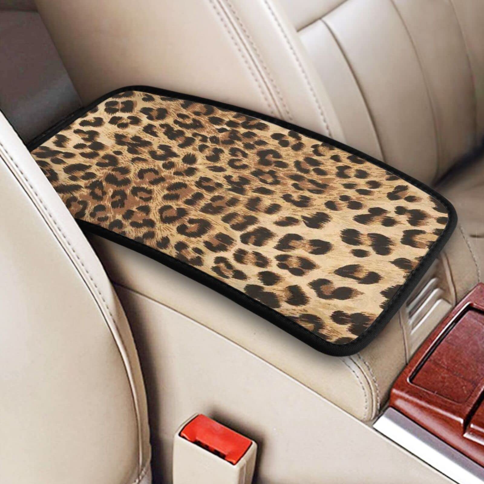 Leopard Print Auto Center Console Pad - Soft Armrest Cushion Cover Protector for Most Cars & Trucks | Comfortable Driving Accessory for Long Commutes & Road Trips