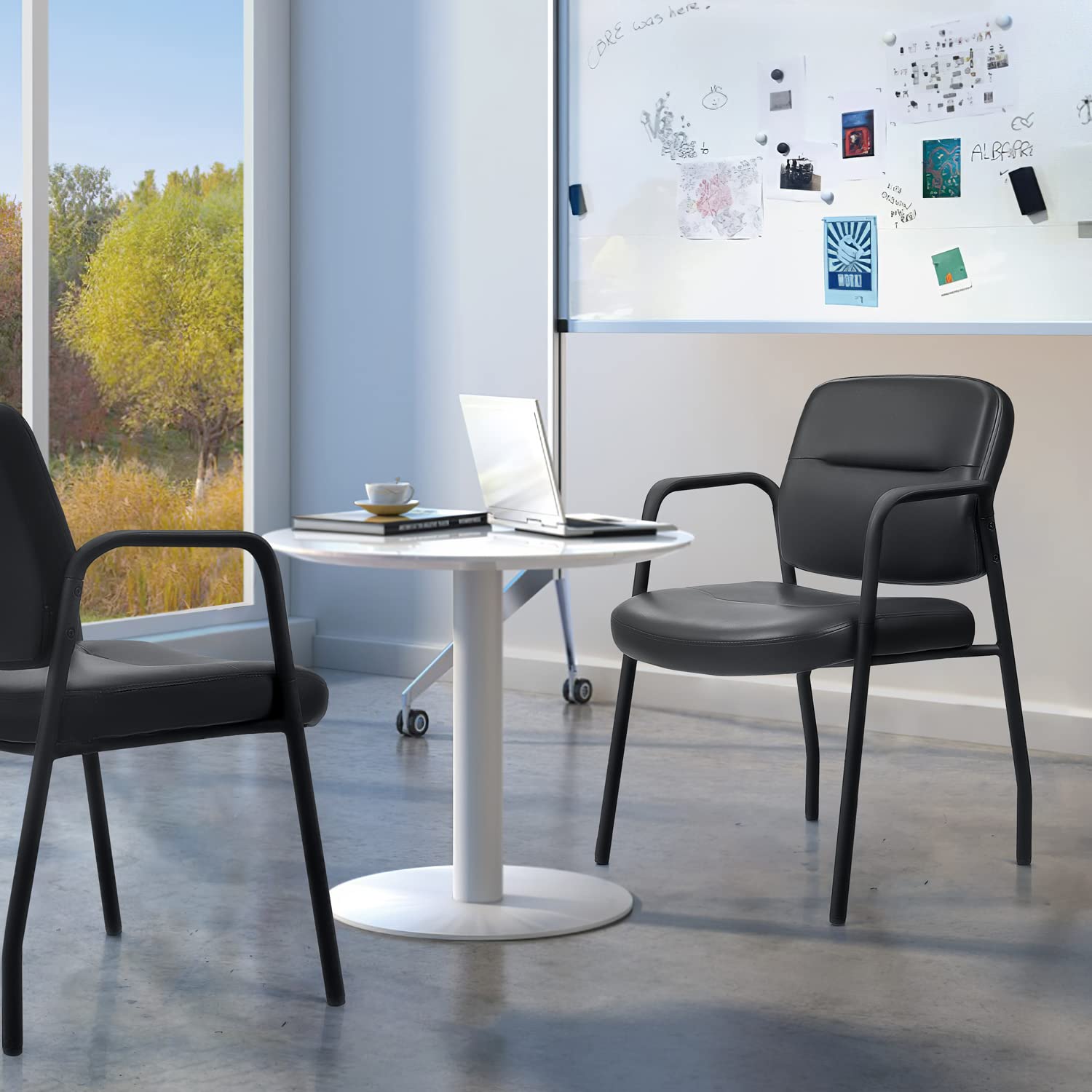 JUMMICO 2-Pack PU Leather Office Guest Chairs - Reception & Lobby Seating with Armrests, Executive Waiting Room Chairs for Business, Hotel, Clinic & Conference Room Use