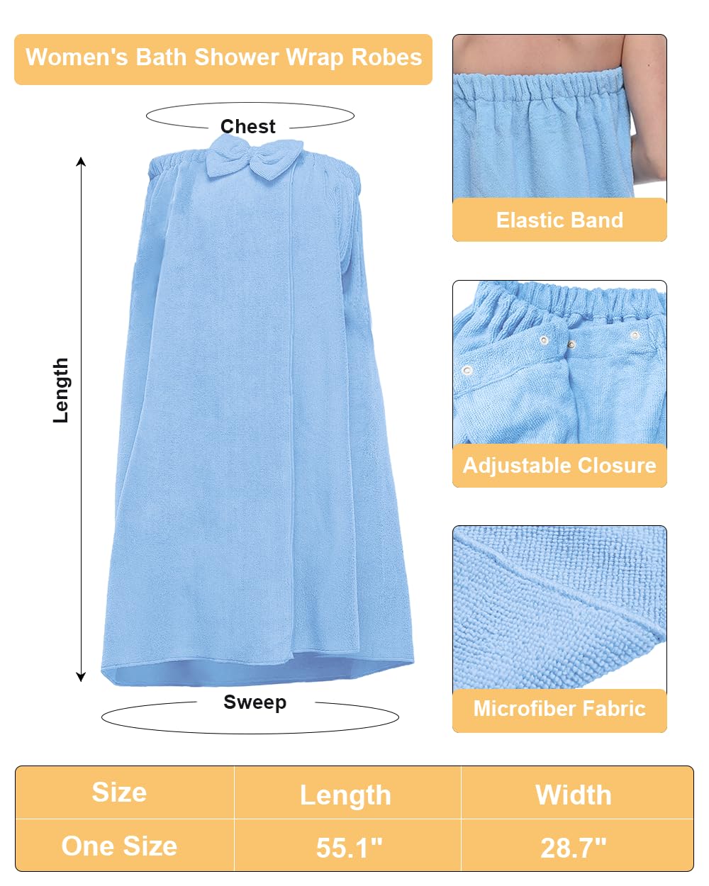 Women's Ultra Absorbent Spa Bathrobe - Soft Shower Wrap & Body Cover Up Towel for Post Shower, Pool, Beach & Relaxation at Home