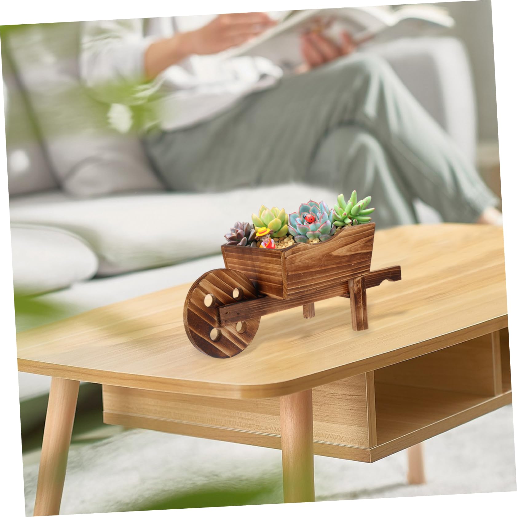 Mini Wooden Wheelbarrow Planter - Decorative Flower Pot Barrel for Indoor Succulents, Plants & Home Decor | Perfect for Dining Table Centerpiece, Child's Room & DIY Crafts