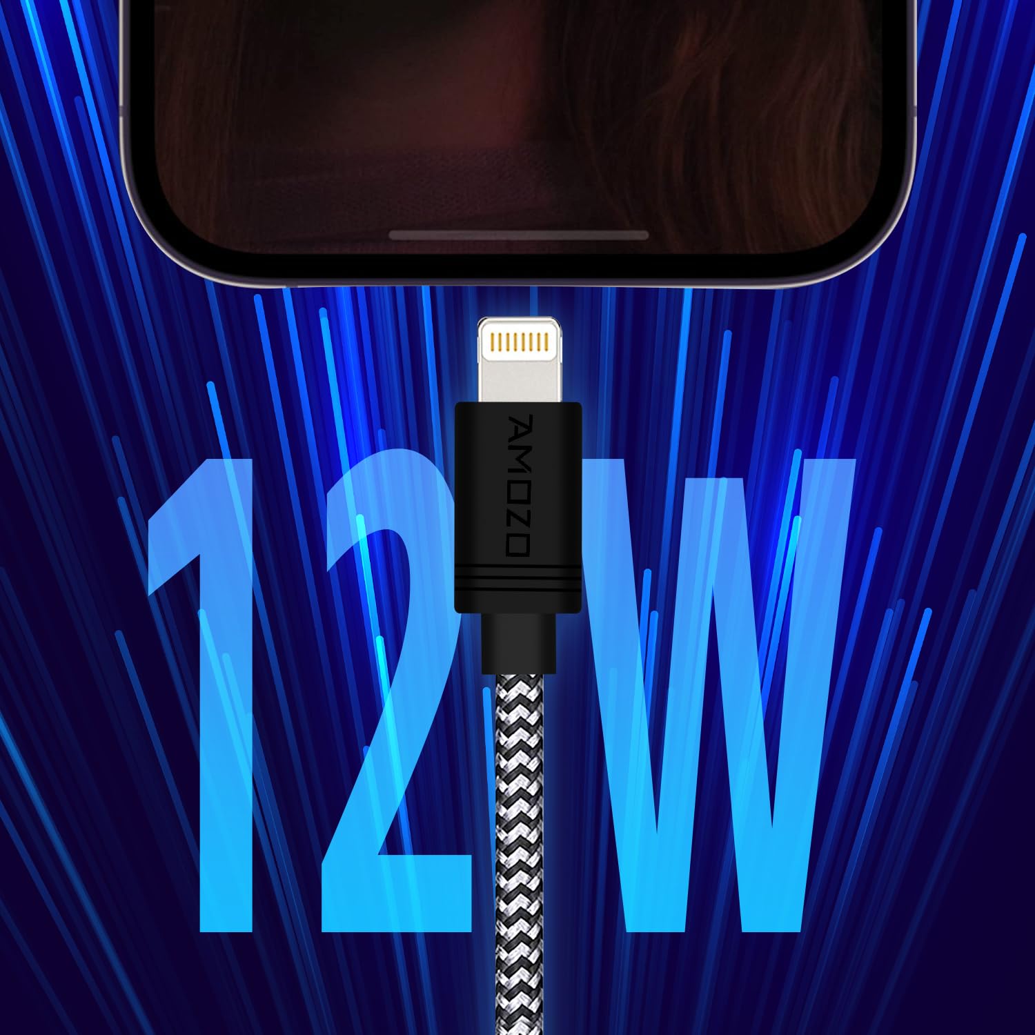 Amozo Premium Nylon Braided USB A to Lightning Cable - Fast Charging & 480Mbps High-Speed Data Sync for iPhone 14/13/12/11/X, iPad Air/Pro/Mini - Durable 2M Charger Cord (Black/White) - Perfect for Home, Office & Travel Use