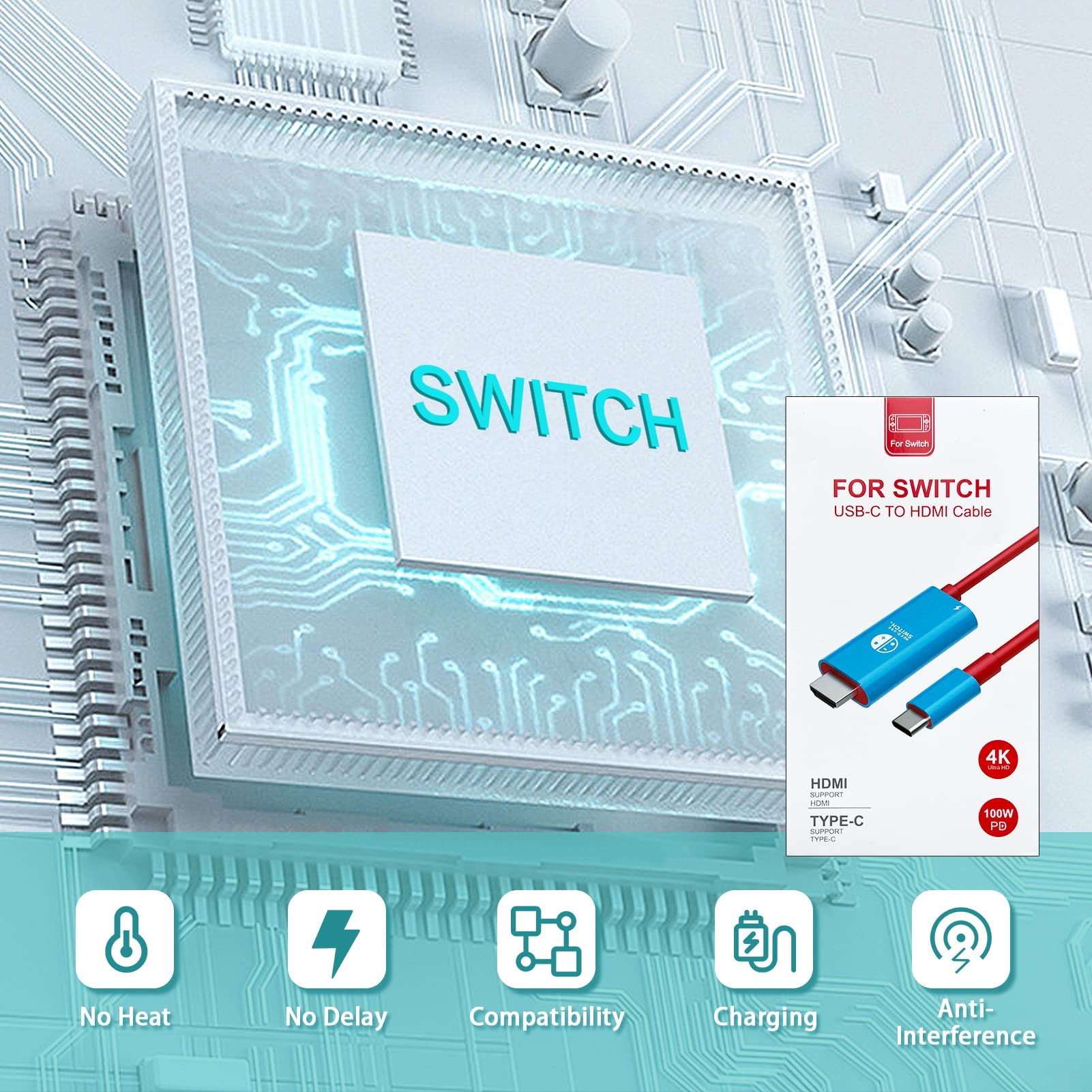 USB Type C to HDMI Converter Cable for TV Dock Mode - Compatible with Nintendo Switch, Steam Deck, Smartphones & PC - Perfect for Gaming, Presentations & Home Entertainment