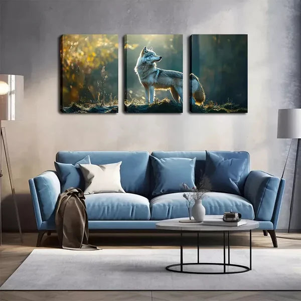 3-Piece Lone Wolf Wall Art Set - Framed Canvas 60x90cm (24x36in) | High Quality Print | 100% Australian Made | Ready to Hang | Perfect for Living Room, Bedroom & Office Decor