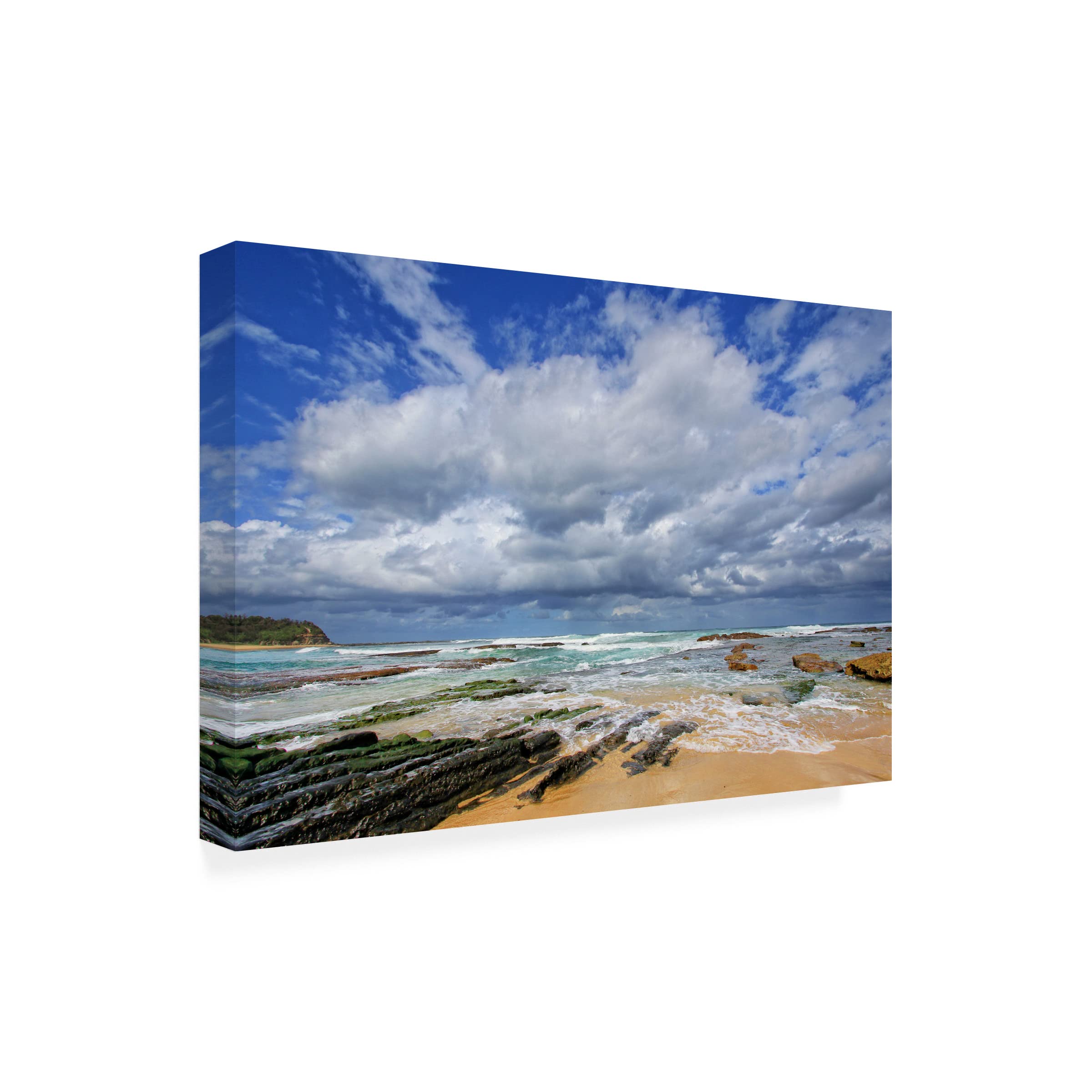 Trademark Fine Art 'Bateau Bay Beach' Canvas Wall Art Print by Beata Czyzowska Young | Coastal Beach Decor for Living Room, Bedroom & Office | Modern Seascape Painting for Home & Office Decoration