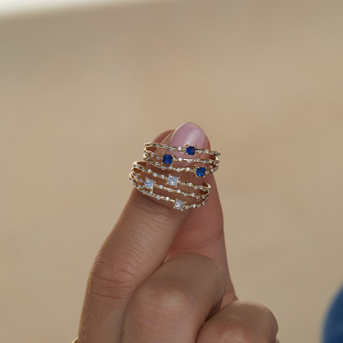 Starry Sapphire Triple Band Ring - Elegant Blue Gemstone Jewelry for Women - Perfect for Weddings, Anniversaries & Special Occasions