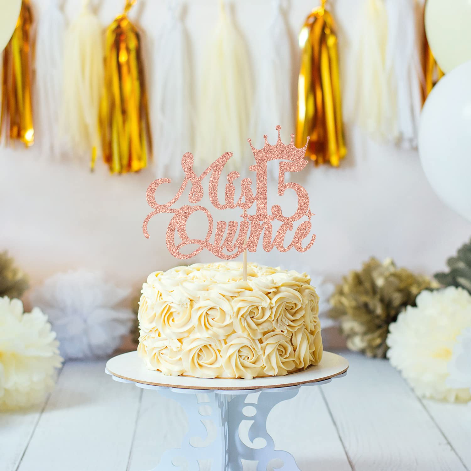 Mis Quince 15 Cake Topper - Rose Gold Glitter Quinceañera Decorations for 15th Birthday Party | Perfect for Sweet 16, Quince Celebration & Milestone Birthday Cakes
