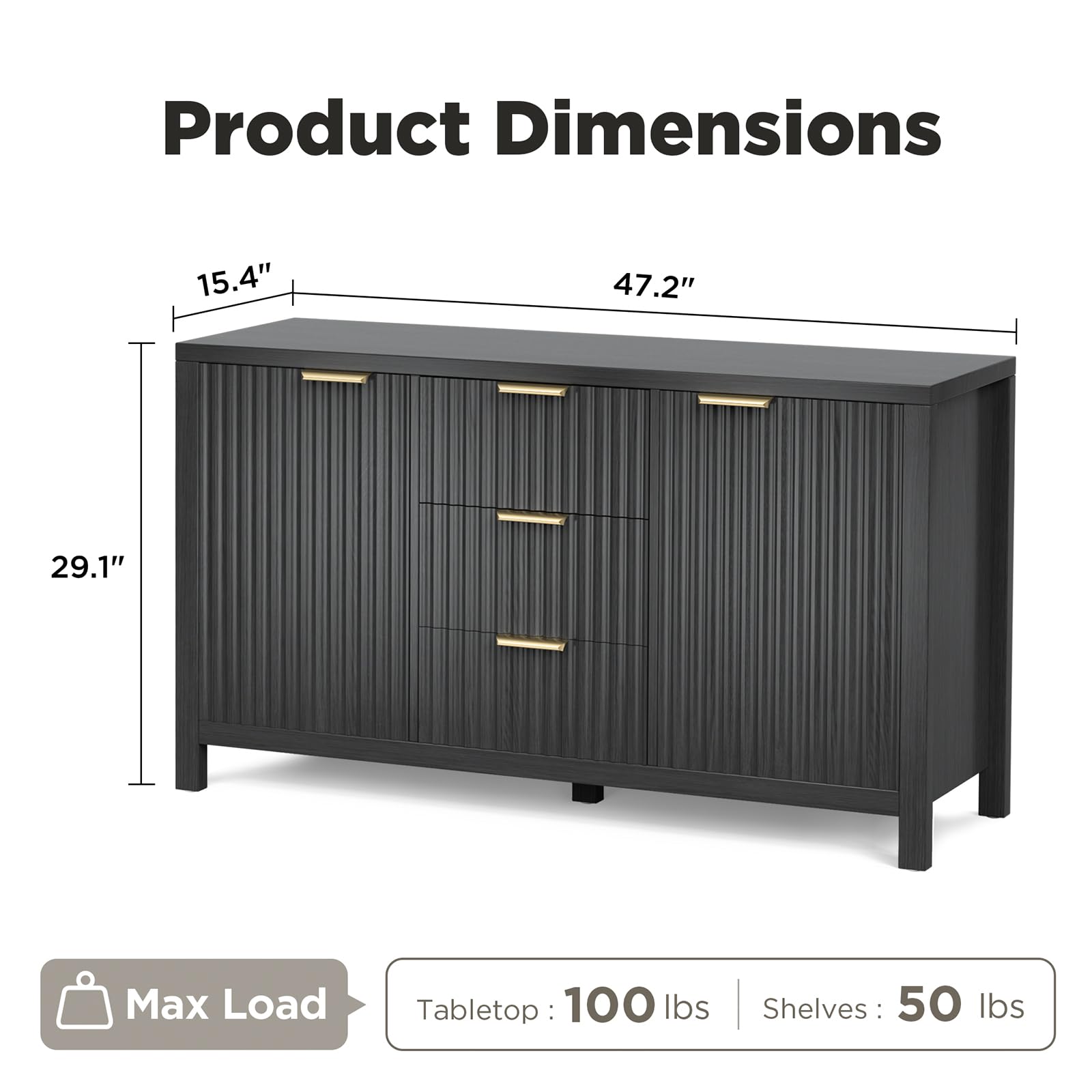 Fluted Storage Cabinet with 2 Doors & 3 Drawers - 47