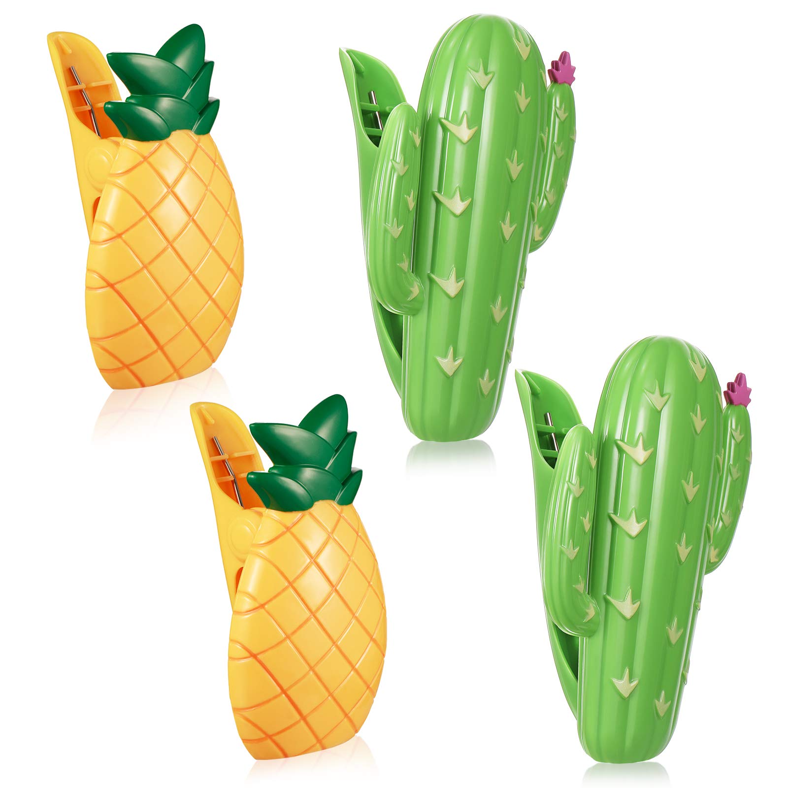 4 Pack Cute Fruit Beach Towel Clips - Pineapple & Cactus Style for Sun Loungers, Pool Chairs, Cruise Clotheslines - Decorative Travel Accessories for Beach, Vacation & Outdoor Use