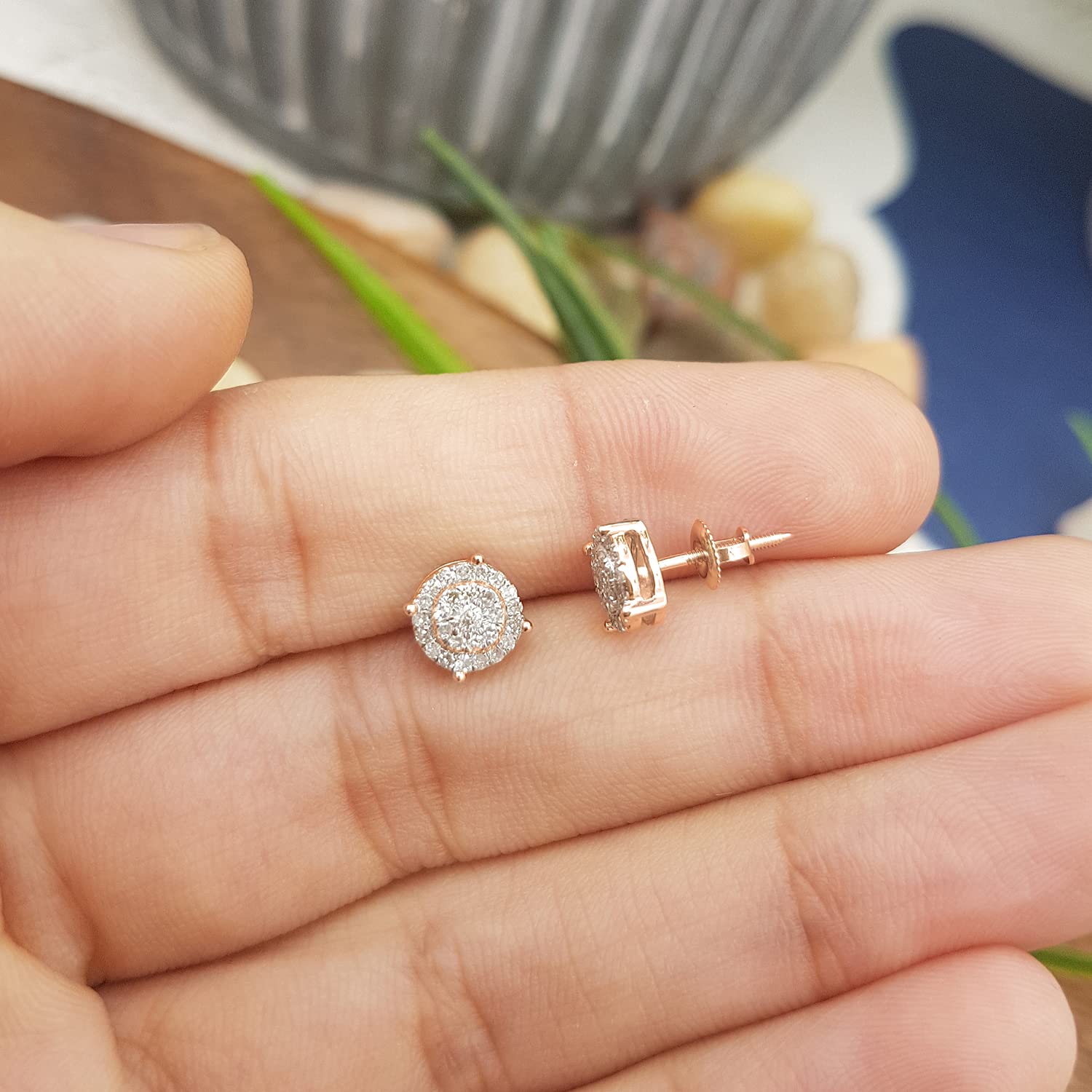0.35 Cttw Round White Diamond Halo Stud Earrings for Women - 14K Solid Gold Screw Back, Elegant Circle Design for Parties, Weddings & Everyday Wear