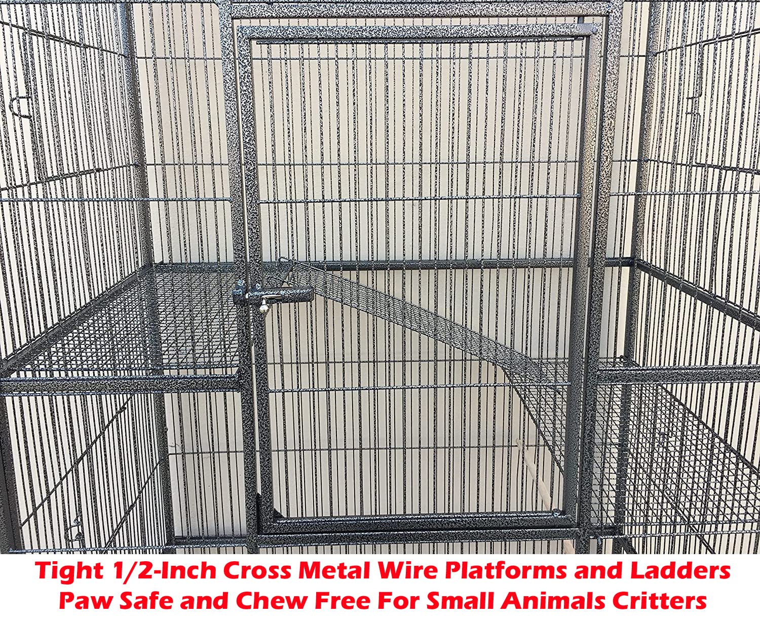 Extra Large 5-Tier Wrought Iron Small Animal Cage - Chew-Proof Metal Enclosure for Ferrets, Squirrels, Chinchillas & Sugar Gliders | Easy-Clean Pull-Out Tray & Removable Rolling Stand | Perfect for Small Pet Homes, Play Areas & Vet Clinics