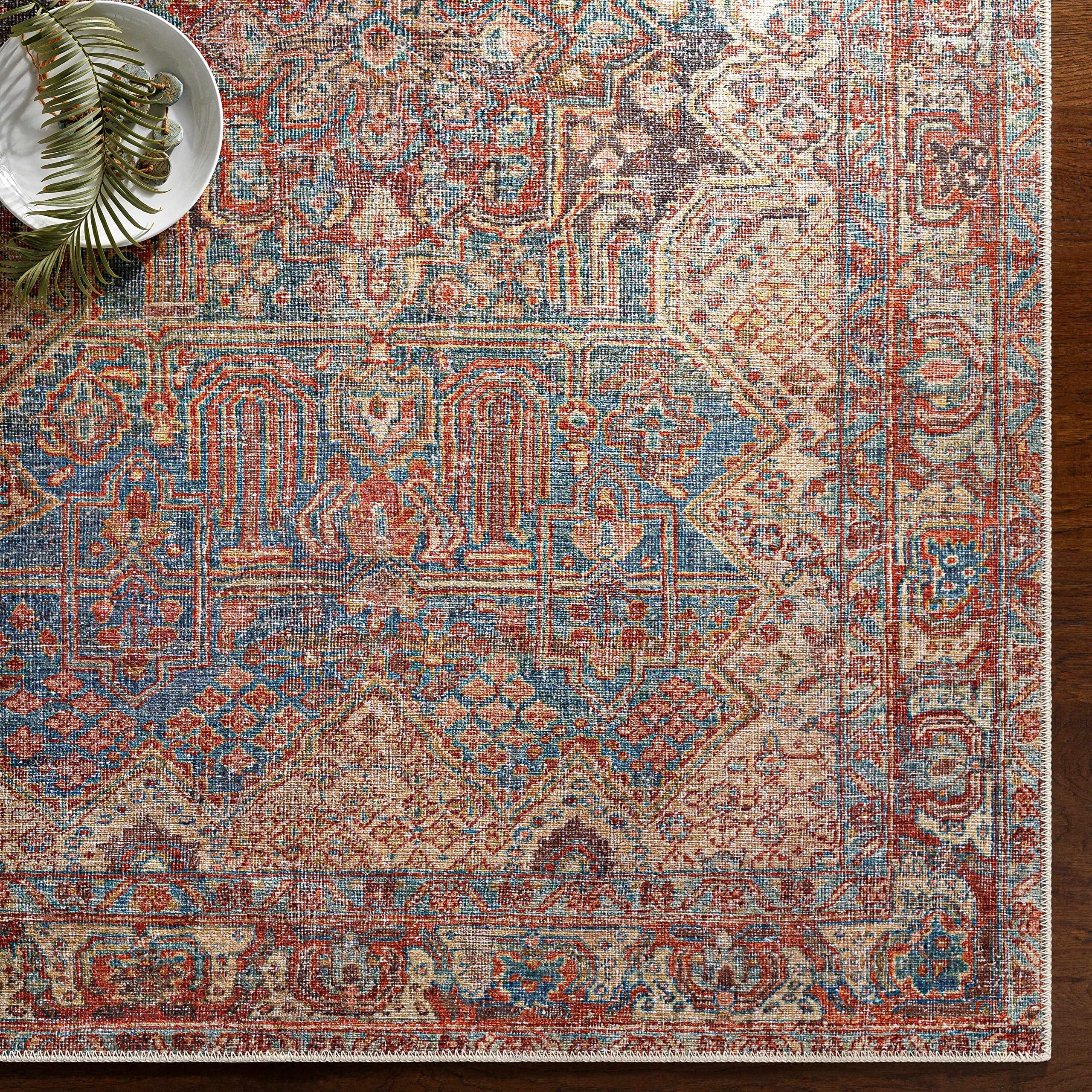 Hauteloom Mahaba Machine Washable Area Rug - Traditional Design in Orange, Blue, Beige - 8'10