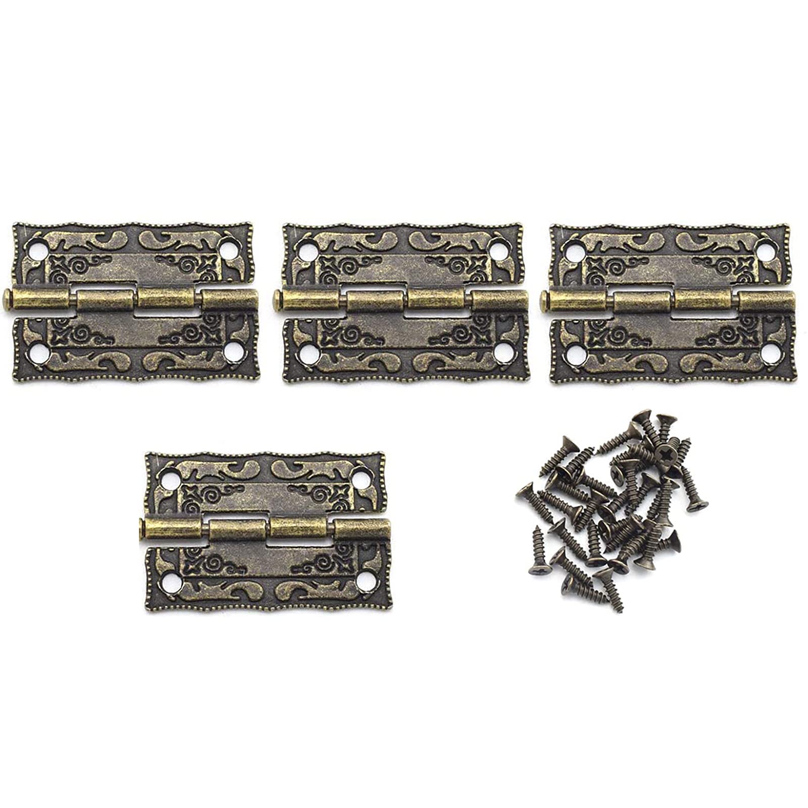 Antique Carved Mini Retro Bronze Folding Hinges with Screws - Vintage Jewelry Box Hardware, Wooden Cabinet & Drawer Hinges for DIY Furniture Restoration - Perfect for Jewelry Chests, Wooden Boxes, Cabinets & Vintage Style Home Decor