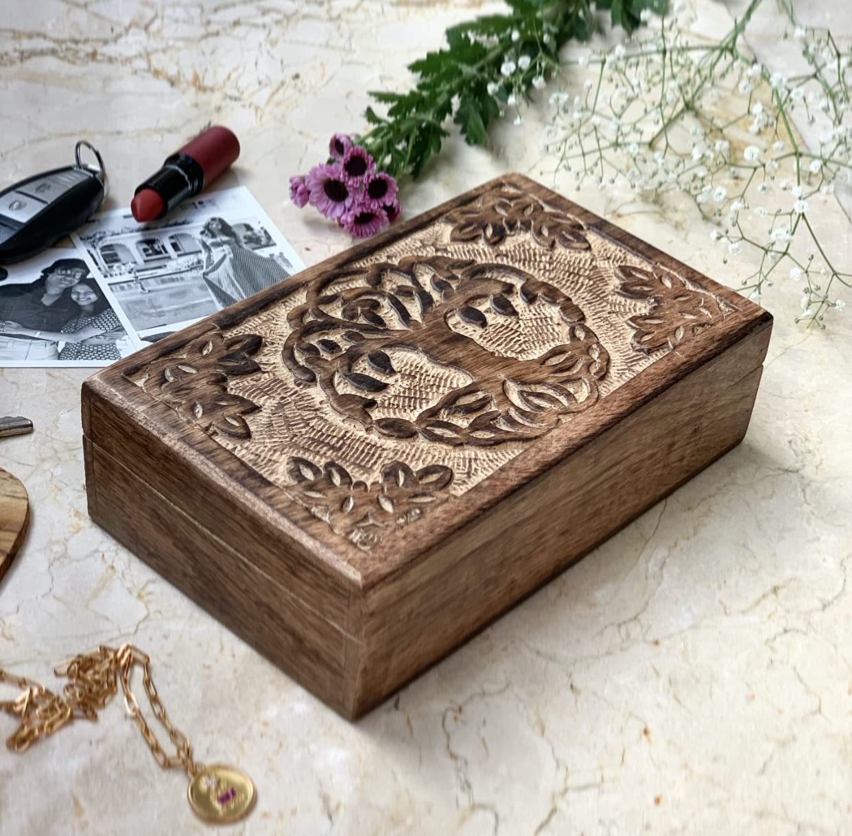 Handmade Wooden Jewelry Box with Tree of Life Carving - Jewelry Organizer, Keepsake Box, Watch Storage, and Trinket Holder - Perfect Birthday, Housewarming, and Wedding Gifts for Women - Great for Home Decor, Bedroom Dresser, and Travel Jewelry Storage