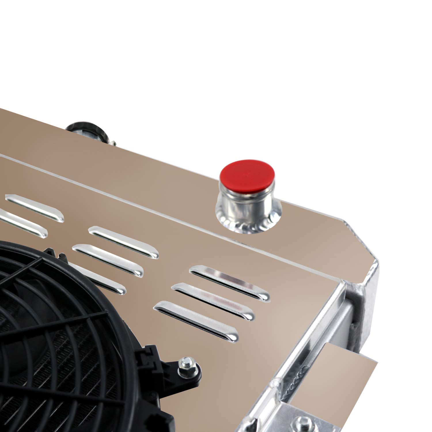 4 Row Aluminum Radiator Shroud with Fan Relay Kit for 1976-1986 Jeep CJ5 CJ6 CJ7 Scrambler 3.8L 4.2L 5.0L AT/MT - Perfect for Off-Roading, Overheating Prevention & Engine Cooling Upgrade