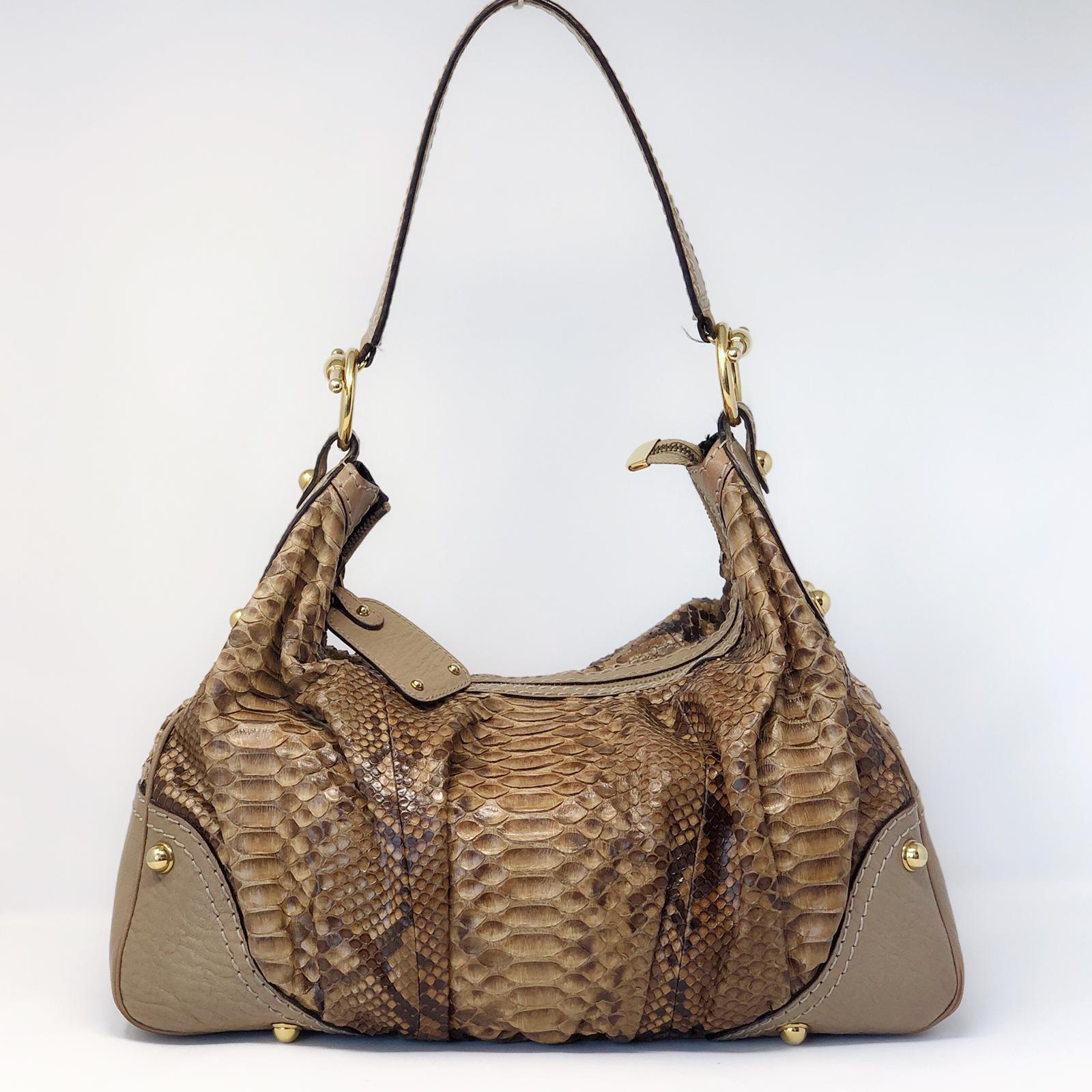 Gucci Brown Python Jockey Shoulder Bag for Women - Luxury Designer Handbag for Work, Travel & Evening Out