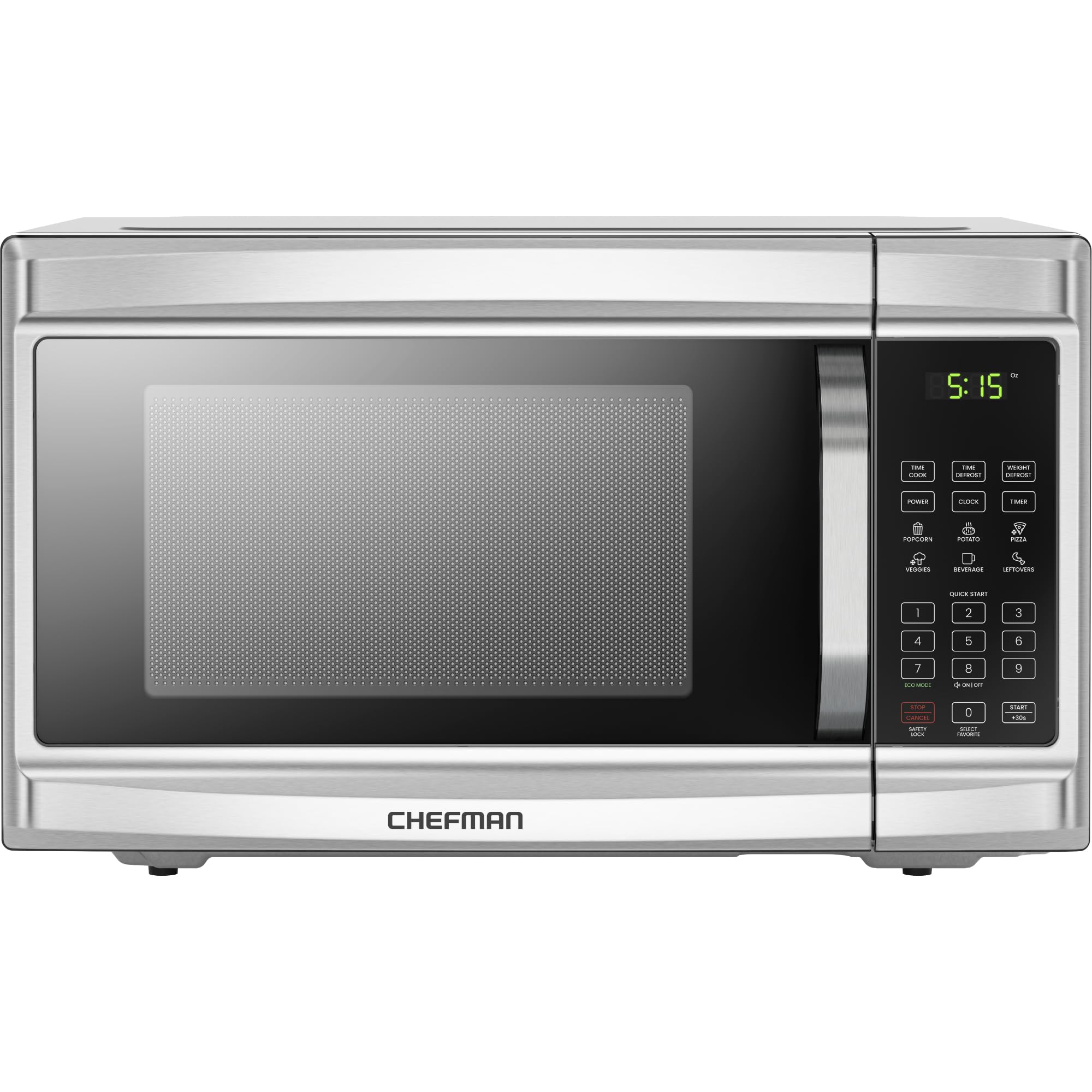 Chefman 1.3 Cu. Ft. Stainless Steel Countertop Microwave Oven - 1000W Digital Microwave with 6 Auto Menus, 10 Power Levels, Eco Mode, Child Lock & Easy Clean - Perfect for Small Kitchens, Dorms & Office Break Rooms
