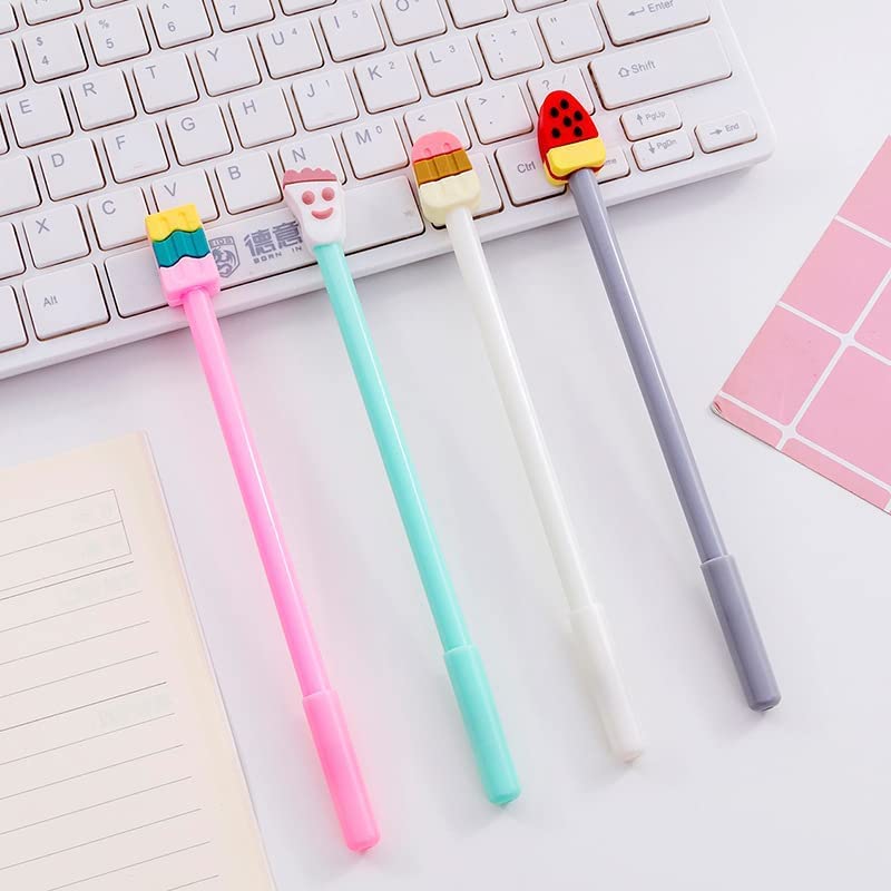 32-Piece Cute Cartoon Black Gel Ink Pens - 0.5mm Fine Tip Ice Cream Design Writing Pens for School, Office & Home - Assorted Styles Stationery Gift for Kids, Students (Perfect for Birthday Presents, Note Taking & Creative Journaling)