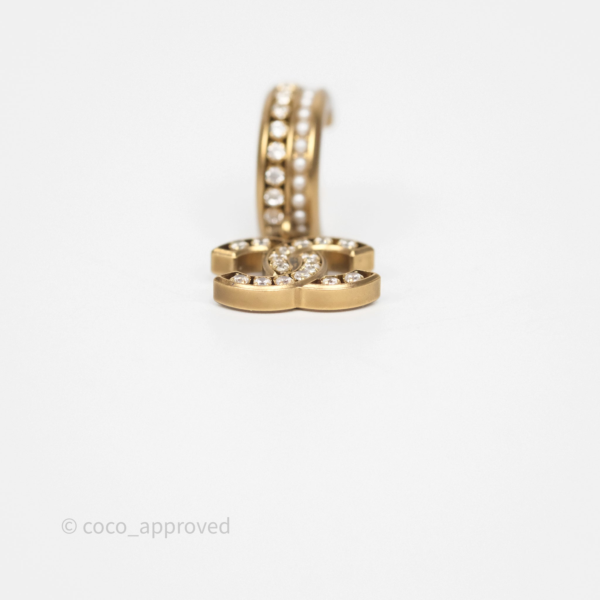 Chanel CC Crystal Pearl Hoop Earrings Gold Tone 21C - Luxury Fashion Jewelry for Women, Elegant Pearl & Crystal Design - Perfect for Parties, Weddings & Special Occasions