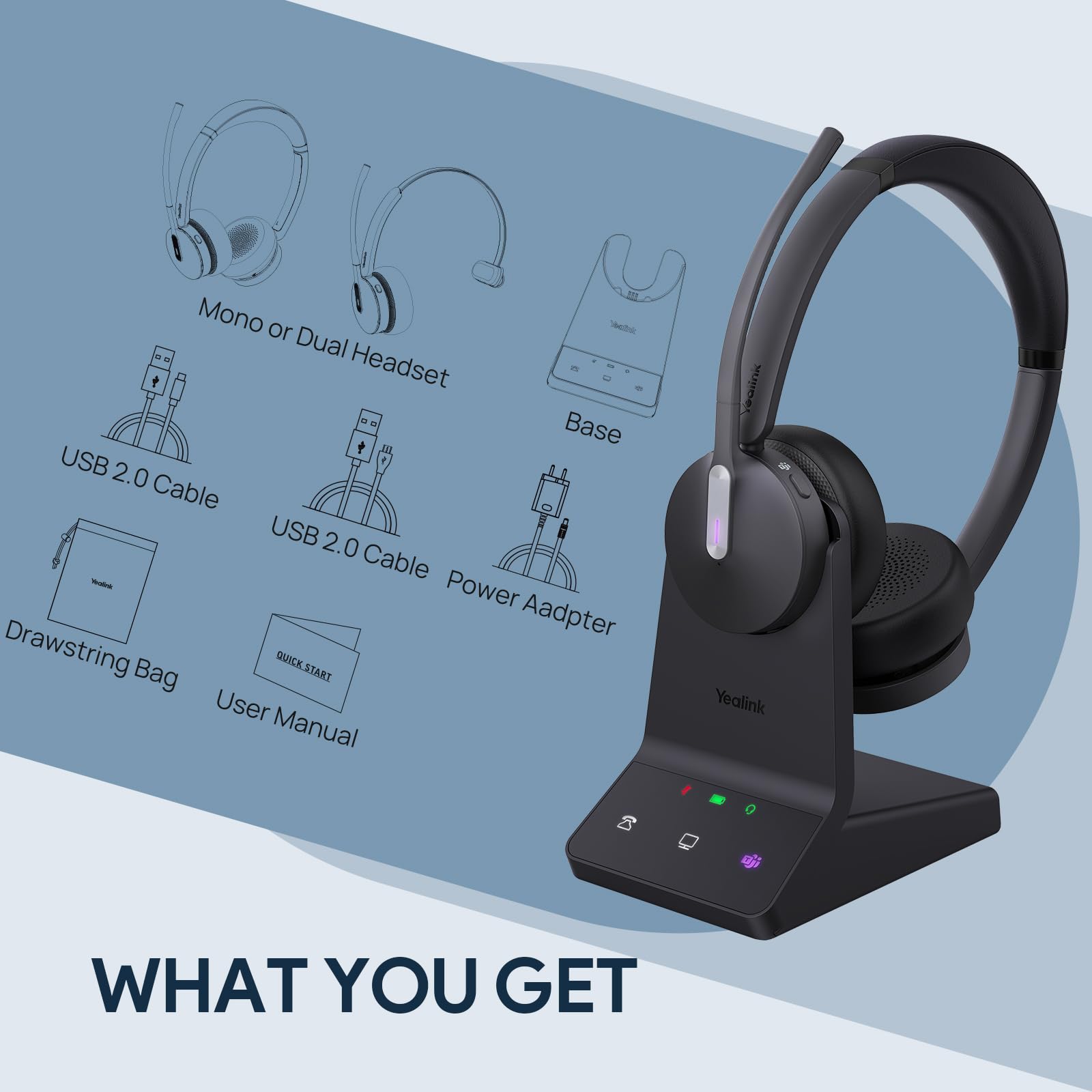 Yealink WH64 Mono UC DECT & Bluetooth Wireless Headset - 606ft Range, Noise Cancelling Microphone, 26 Hours Talk Time - Compatible with Office IP Phones, PC, Computer - Ideal for Remote Work, Call Centers & Business Communications
