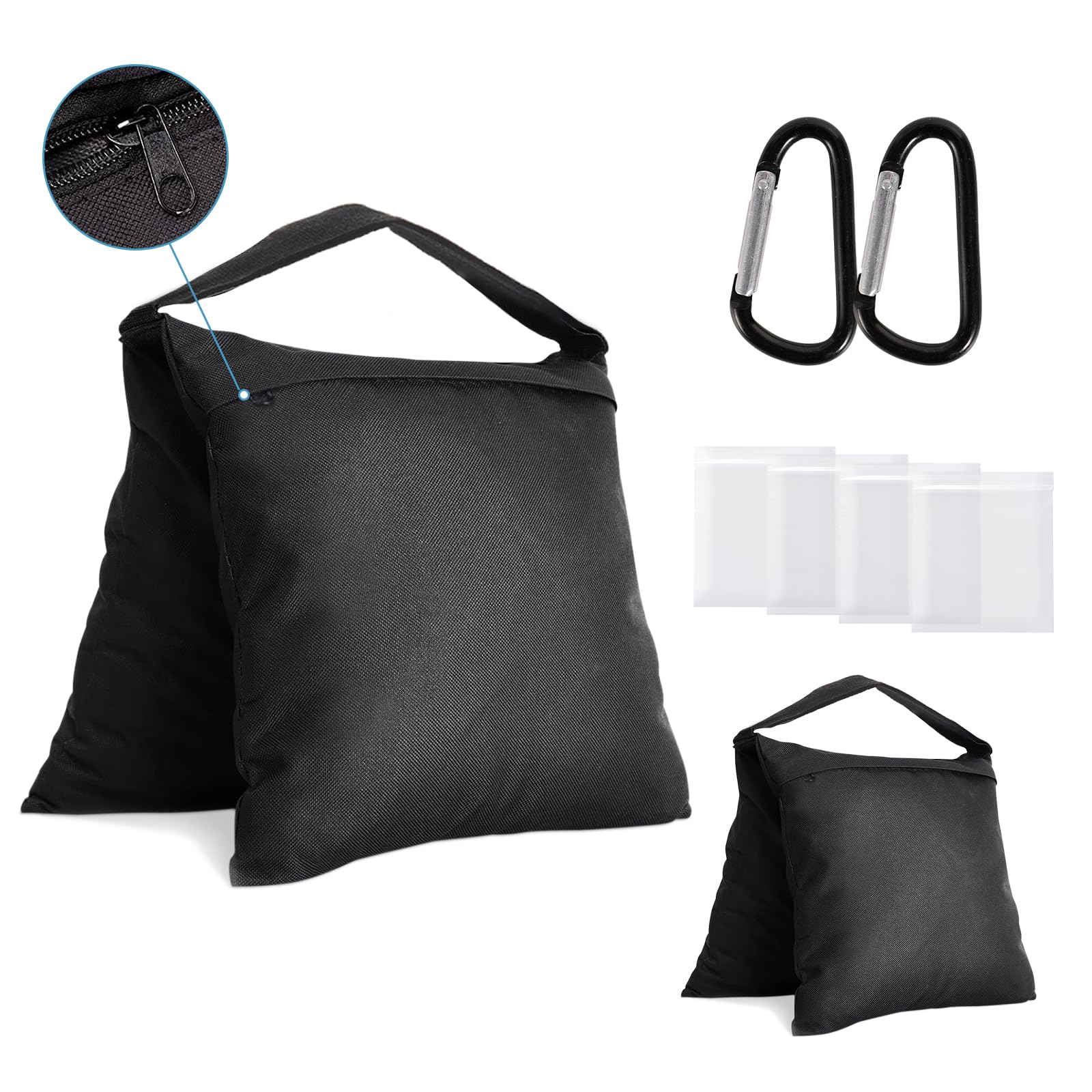 2 Packs Heavy Duty Sandbags with Zipper - Durable PE Bags for Backdrop Stands, Light Stand Support, Baseball Bases & Soccer Rebounder Boards - Perfect for Photography Studios, Sports Training & Outdoor Events